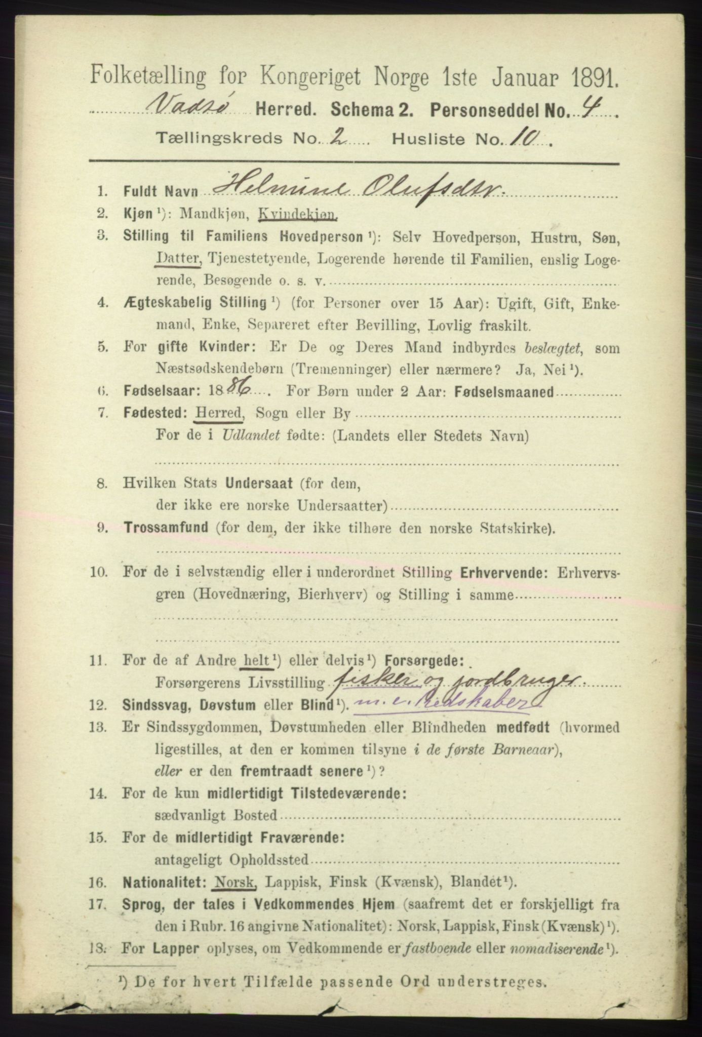 RA, 1891 census for 2029 Vadsø, 1891, p. 492