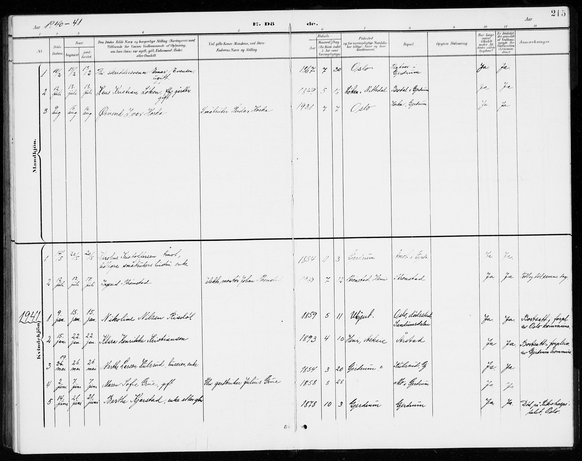 Gjerdrum prestekontor Kirkebøker, SAO/A-10412b/G/Gb/L0001: Parish register (copy) no. II 1, 1901-1944, p. 215