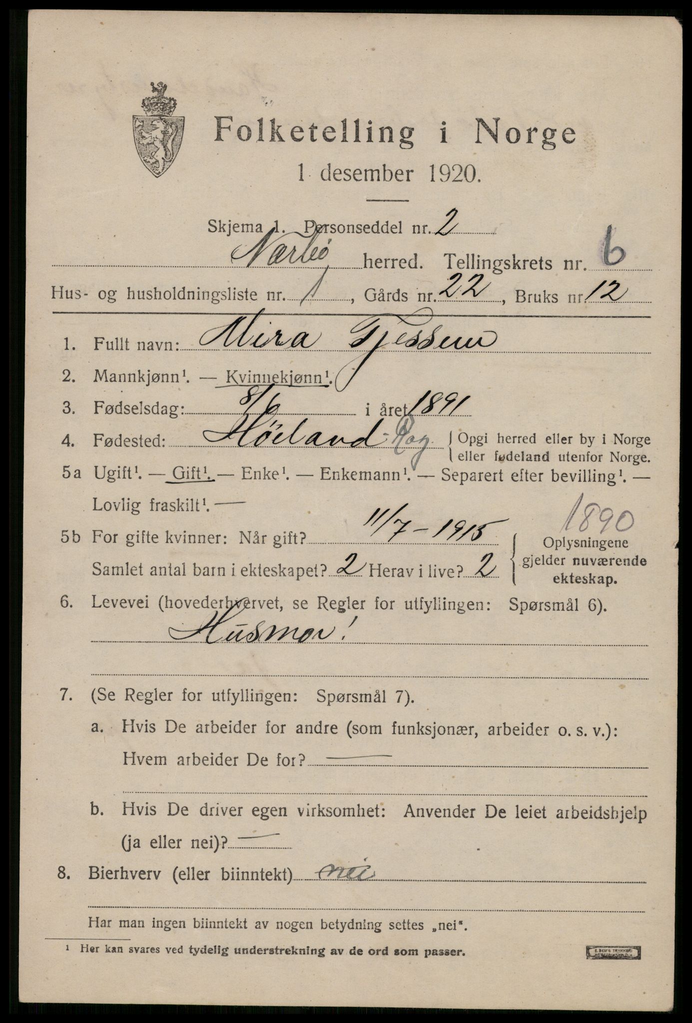 SAST, 1920 census for Nærbø, 1920, p. 3617