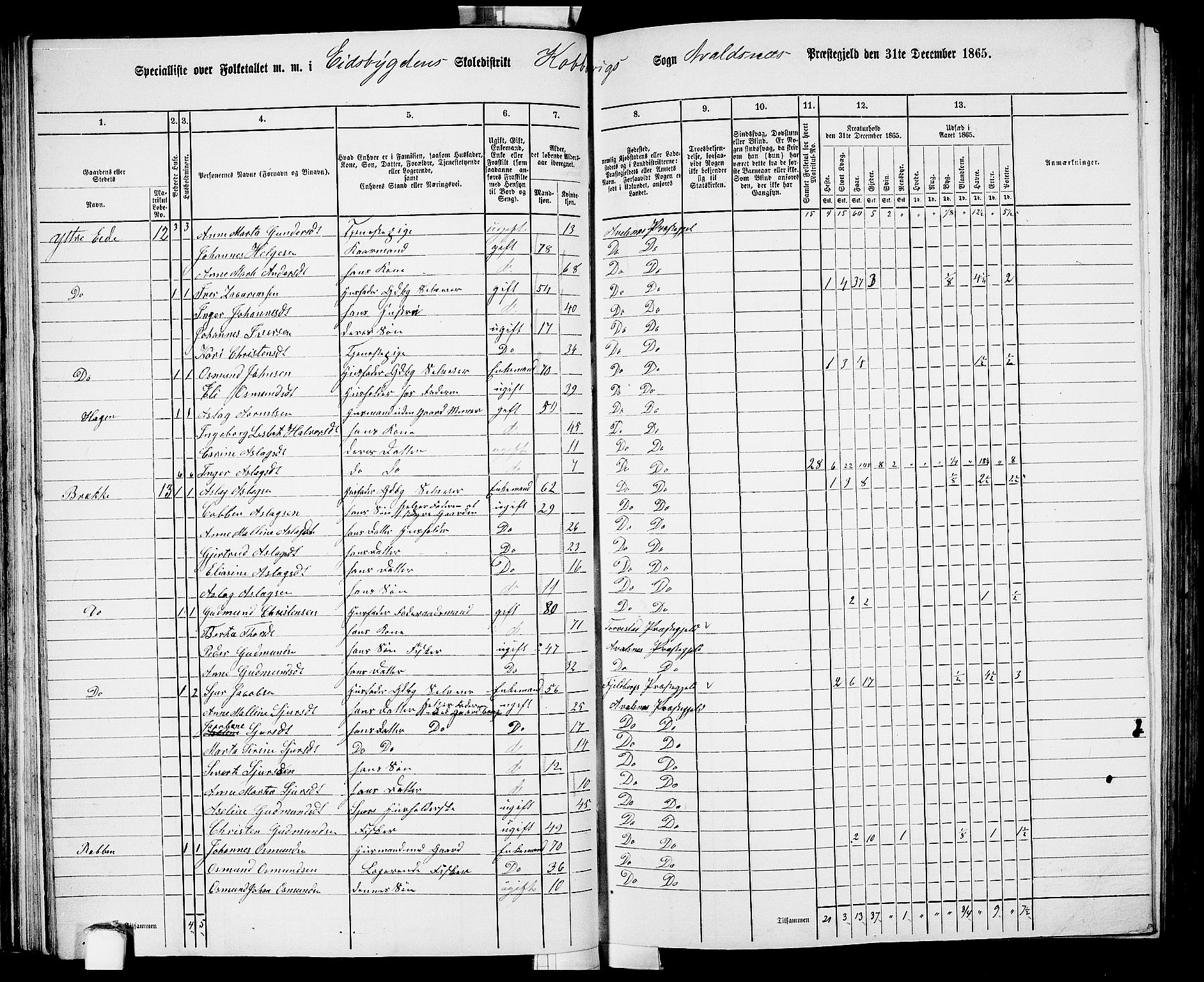 RA, 1865 census for Avaldsnes, 1865, p. 67