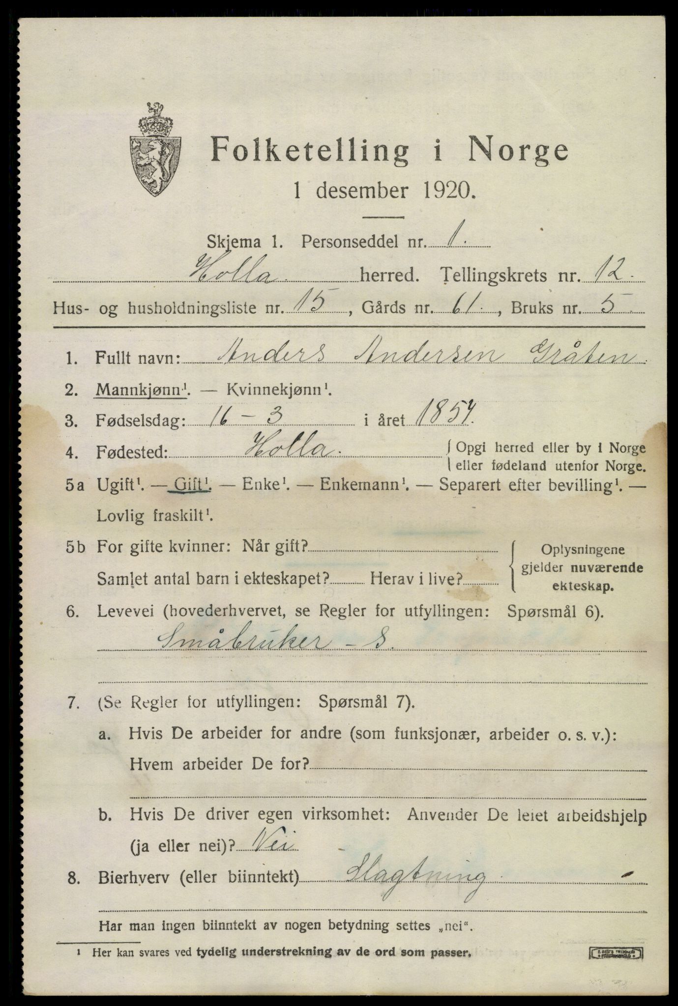 SAKO, 1920 census for Holla, 1920, p. 7587