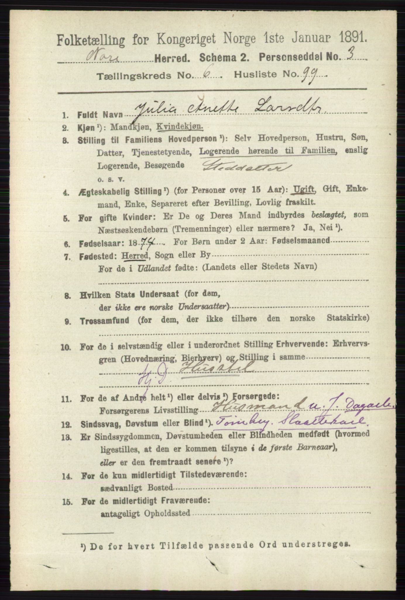 RA, 1891 census for 0633 Nore, 1891, p. 2552