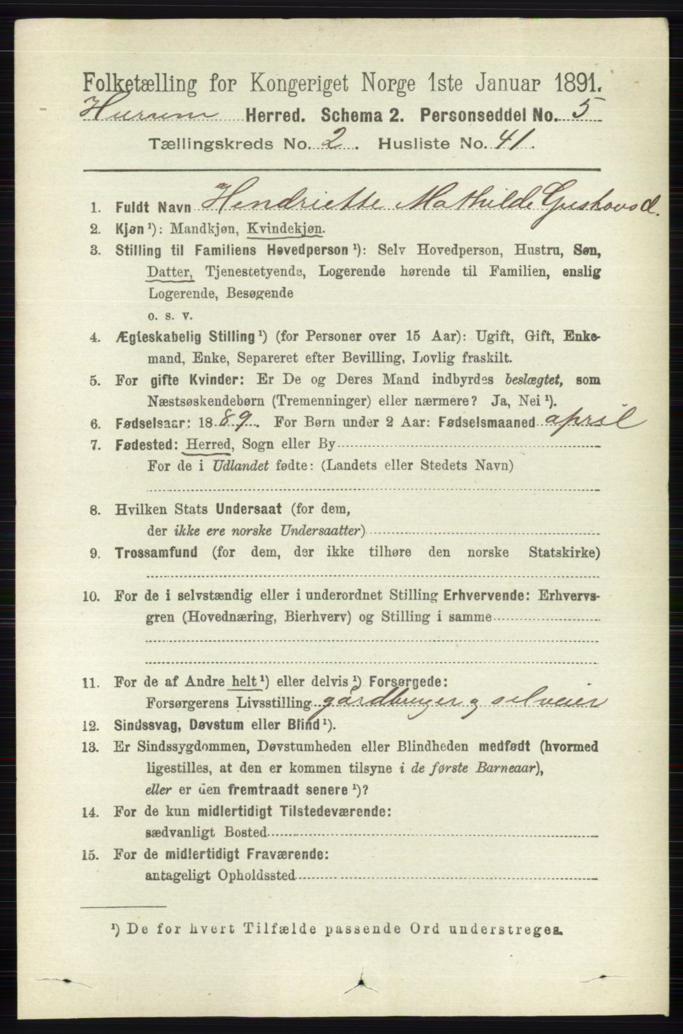 RA, 1891 census for 0628 Hurum, 1891, p. 725