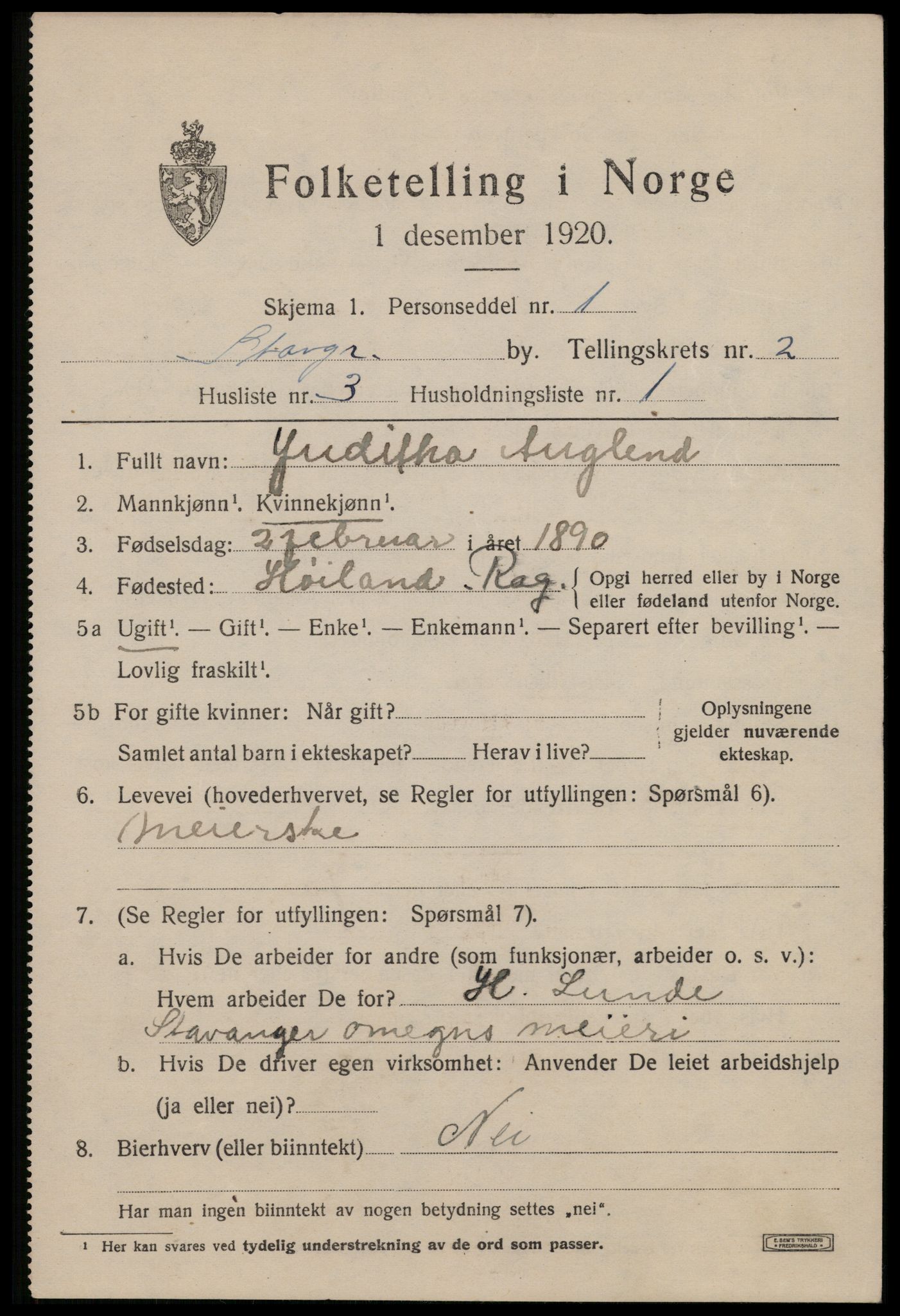 SAST, 1920 census for Stavanger, 1920, p. 34114