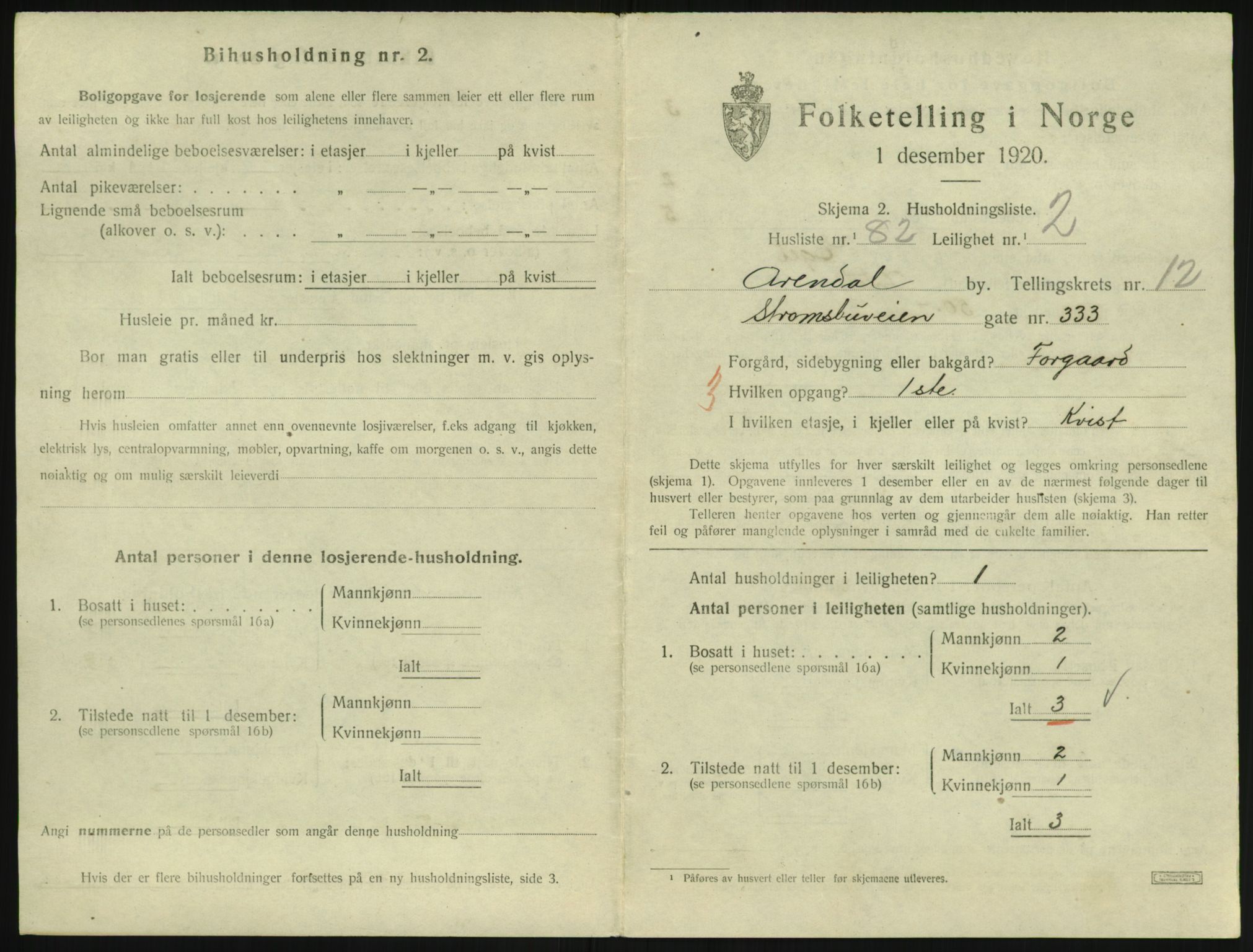 SAK, 1920 census for Arendal, 1920, p. 6790