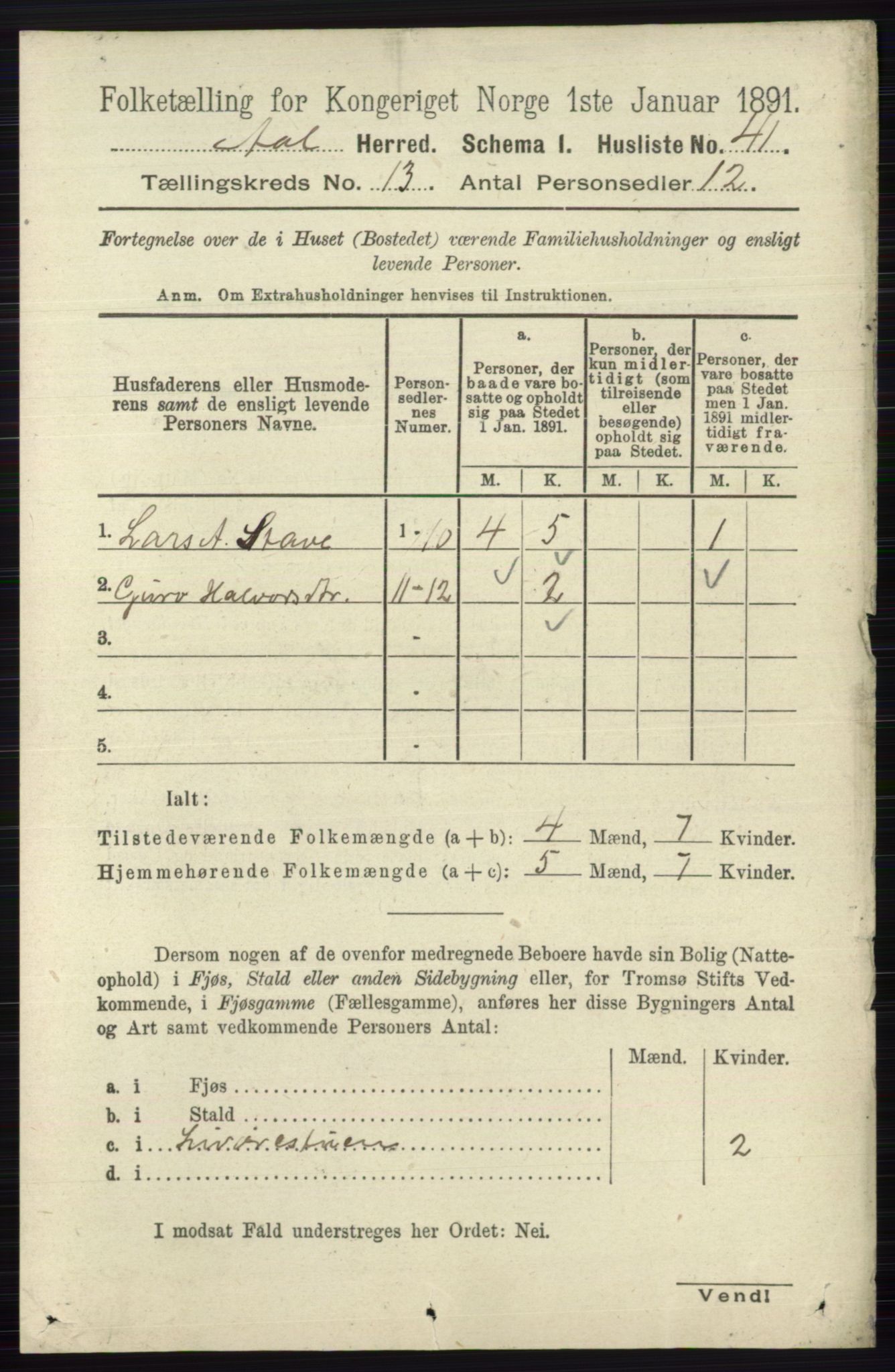 RA, 1891 census for 0619 Ål, 1891, p. 3254