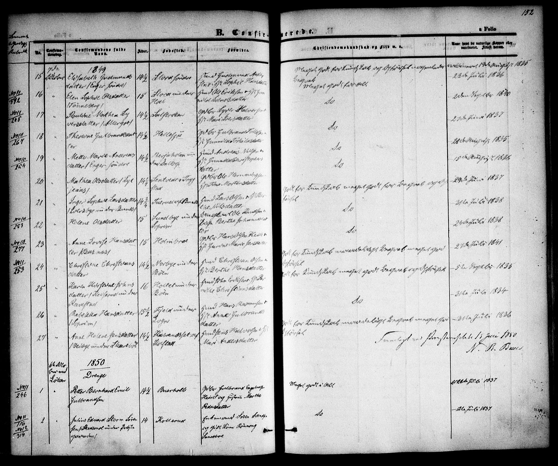 Høland prestekontor Kirkebøker, AV/SAO-A-10346a/F/Fa/L0009: Parish register (official) no. I 9, 1846-1853, p. 152