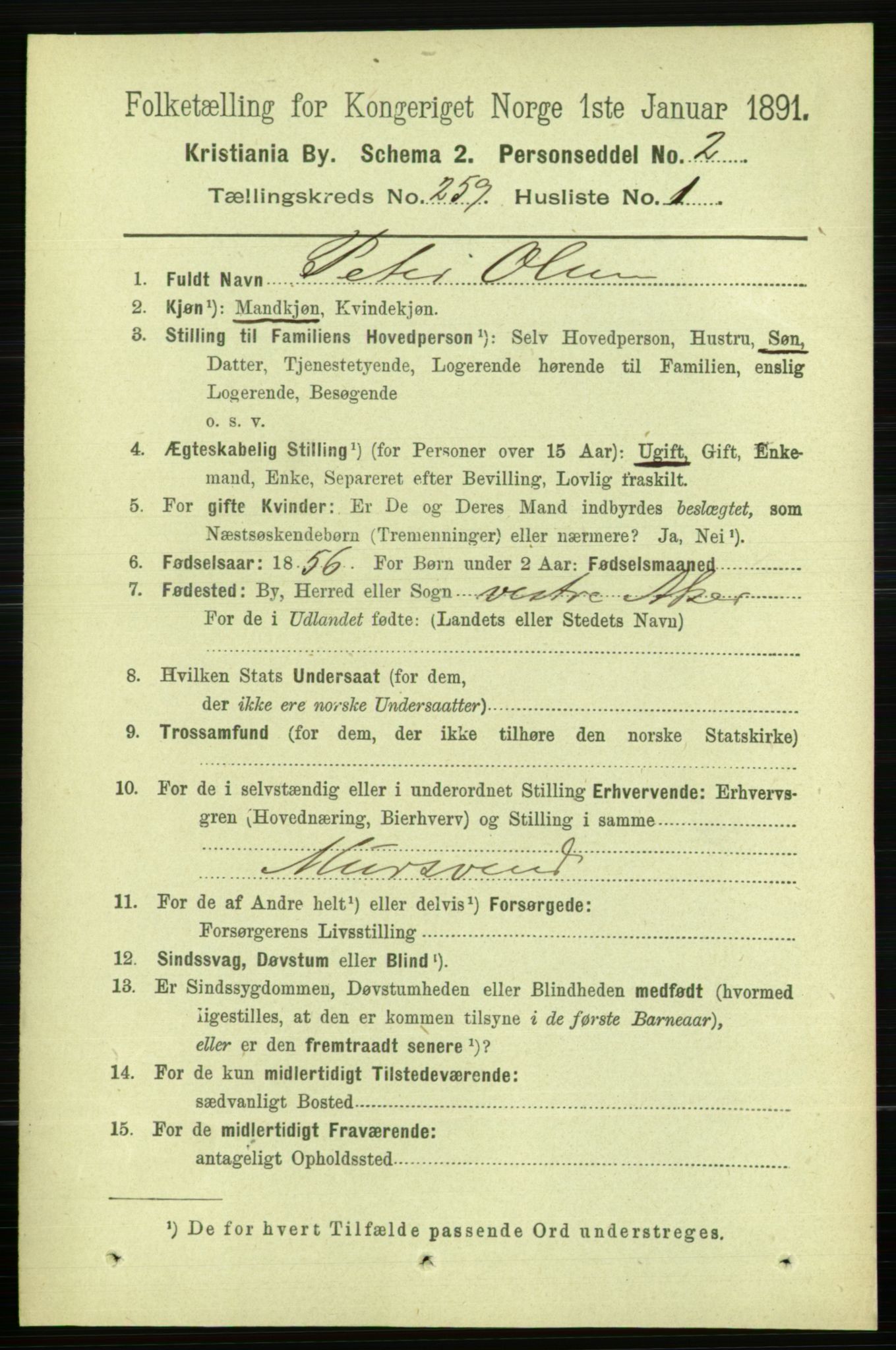 RA, 1891 census for 0301 Kristiania, 1891, p. 157433