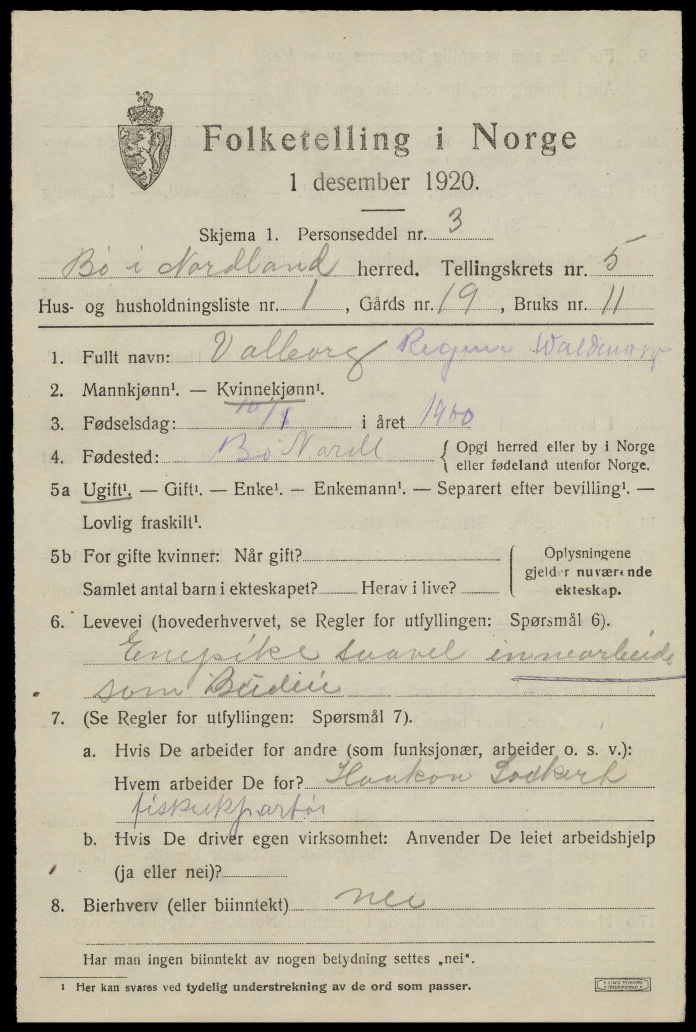 SAT, 1920 census for Bø, 1920, p. 4328