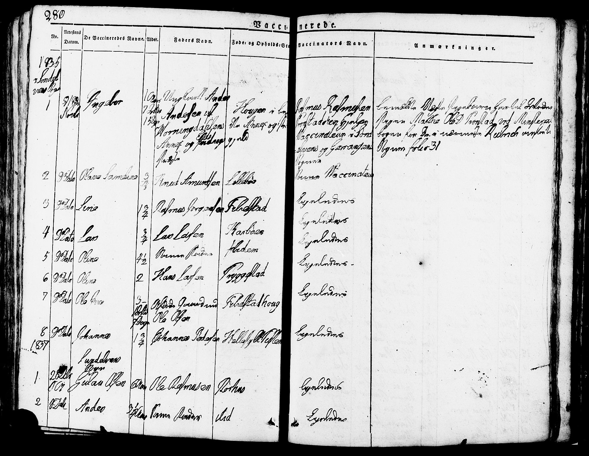 Ministerialprotokoller, klokkerbøker og fødselsregistre - Møre og Romsdal, SAT/A-1454/517/L0221: Parish register (official) no. 517A01, 1827-1858, p. 280