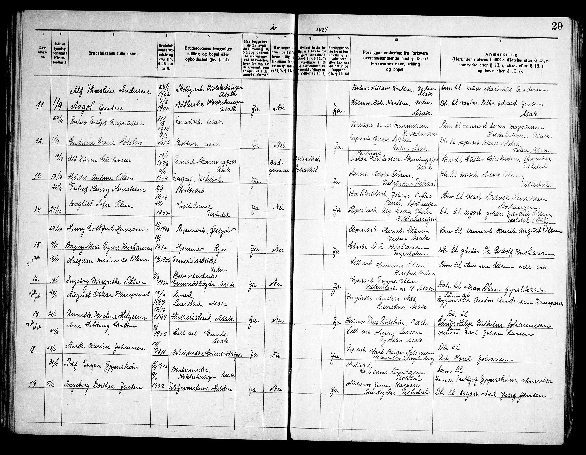 Berg prestekontor Kirkebøker, AV/SAO-A-10902/H/Hb/L0001: Banns register no. II 1, 1919-1966, p. 29