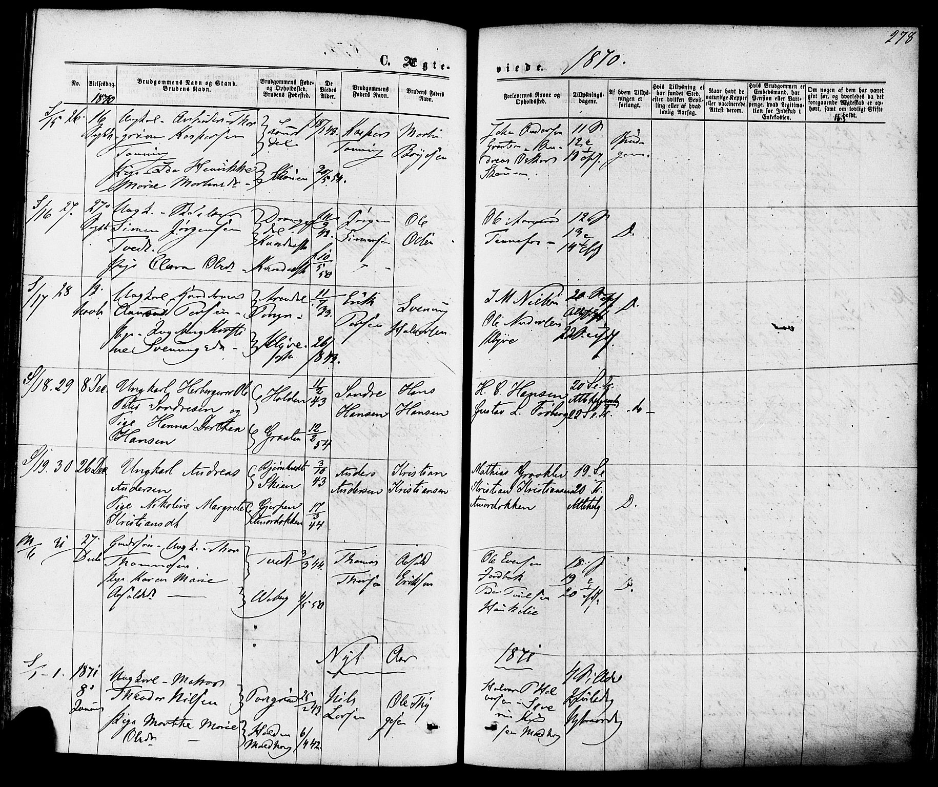 Solum kirkebøker, SAKO/A-306/F/Fa/L0008: Parish register (official) no. I 8, 1865-1876, p. 278