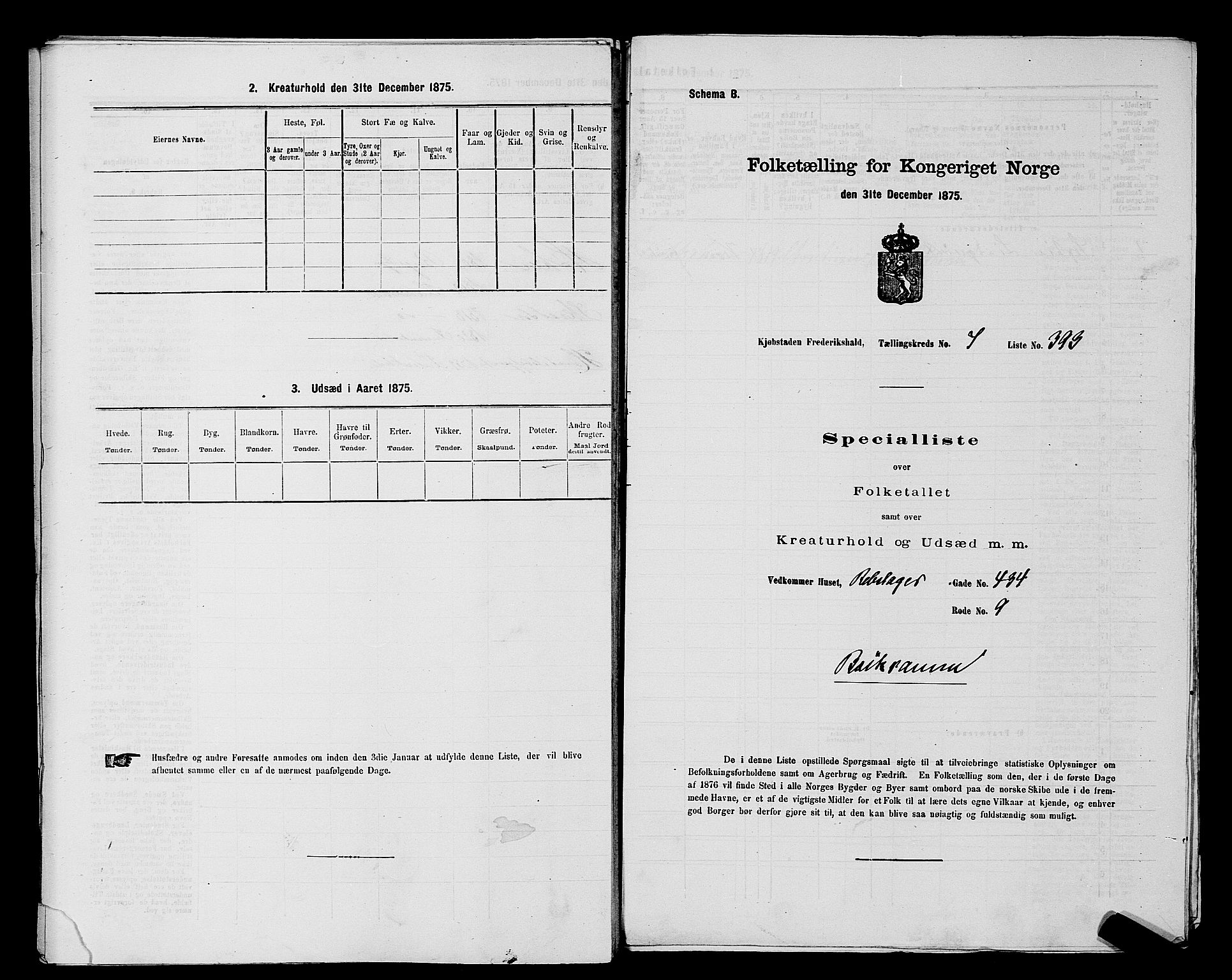 RA, 1875 census for 0101P Fredrikshald, 1875, p. 959