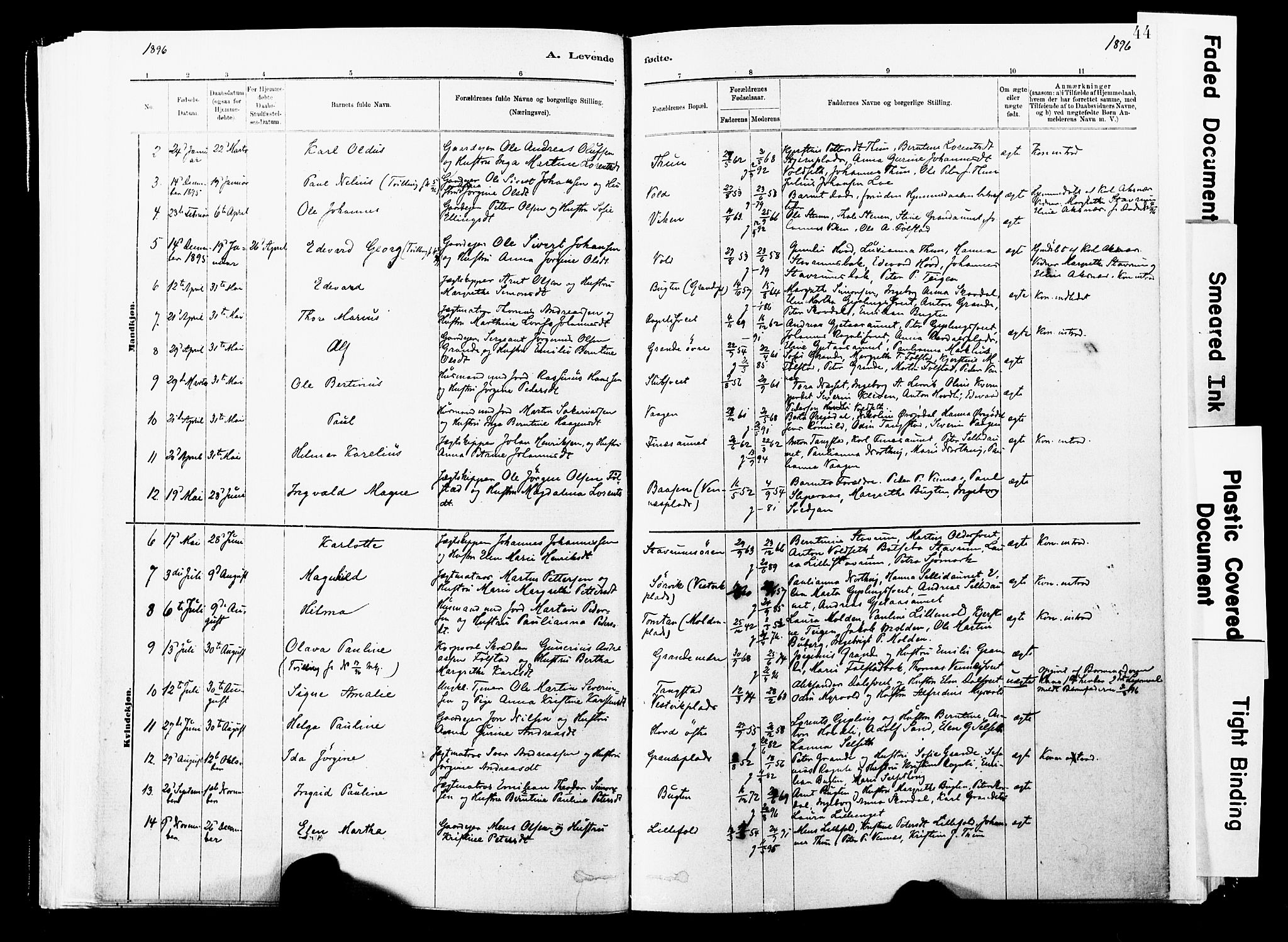 Ministerialprotokoller, klokkerbøker og fødselsregistre - Nord-Trøndelag, SAT/A-1458/744/L0420: Parish register (official) no. 744A04, 1882-1904, p. 44