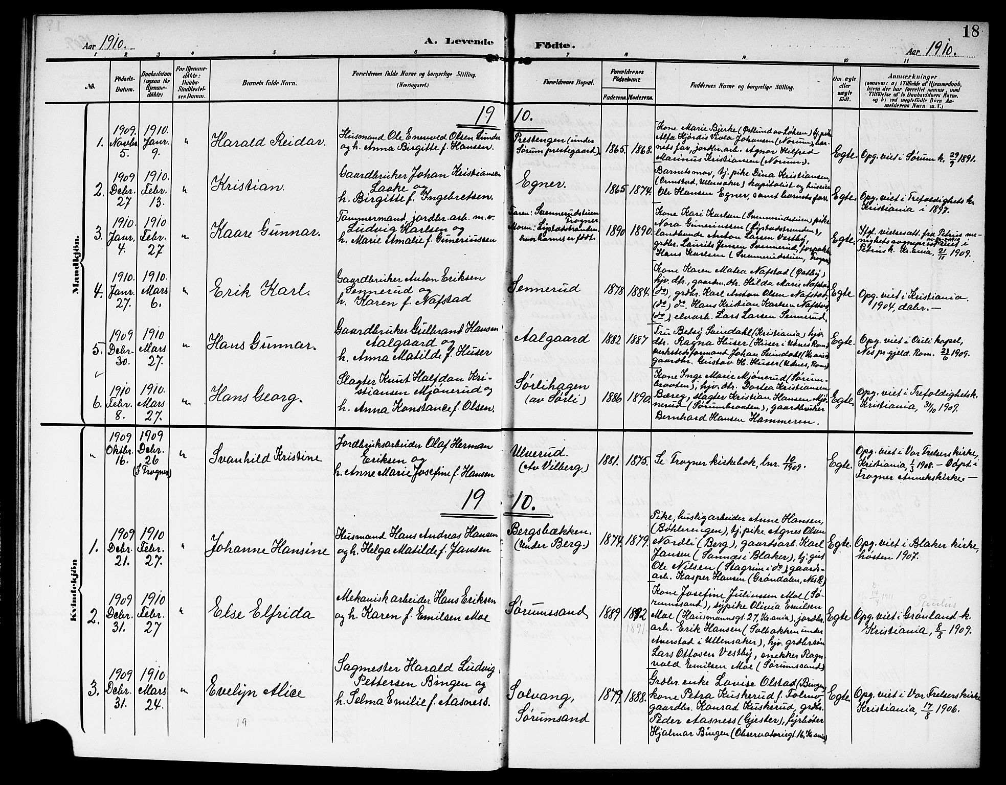 Sørum prestekontor Kirkebøker, AV/SAO-A-10303/G/Ga/L0007: Parish register (copy) no. I 7, 1907-1917, p. 18