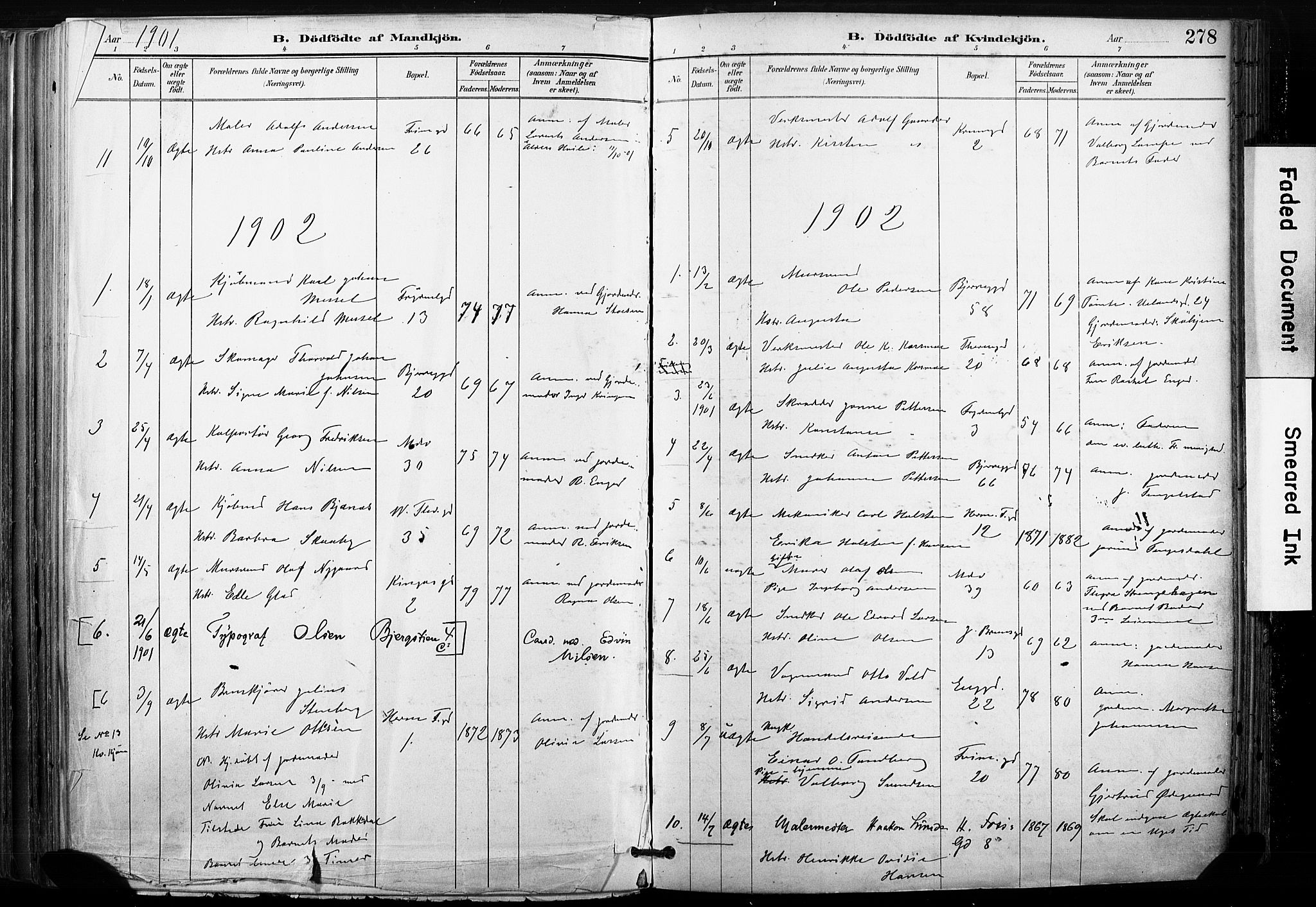 Gamle Aker prestekontor Kirkebøker, SAO/A-10617a/F/L0013: Parish register (official) no. 13, 1901-1908, p. 278