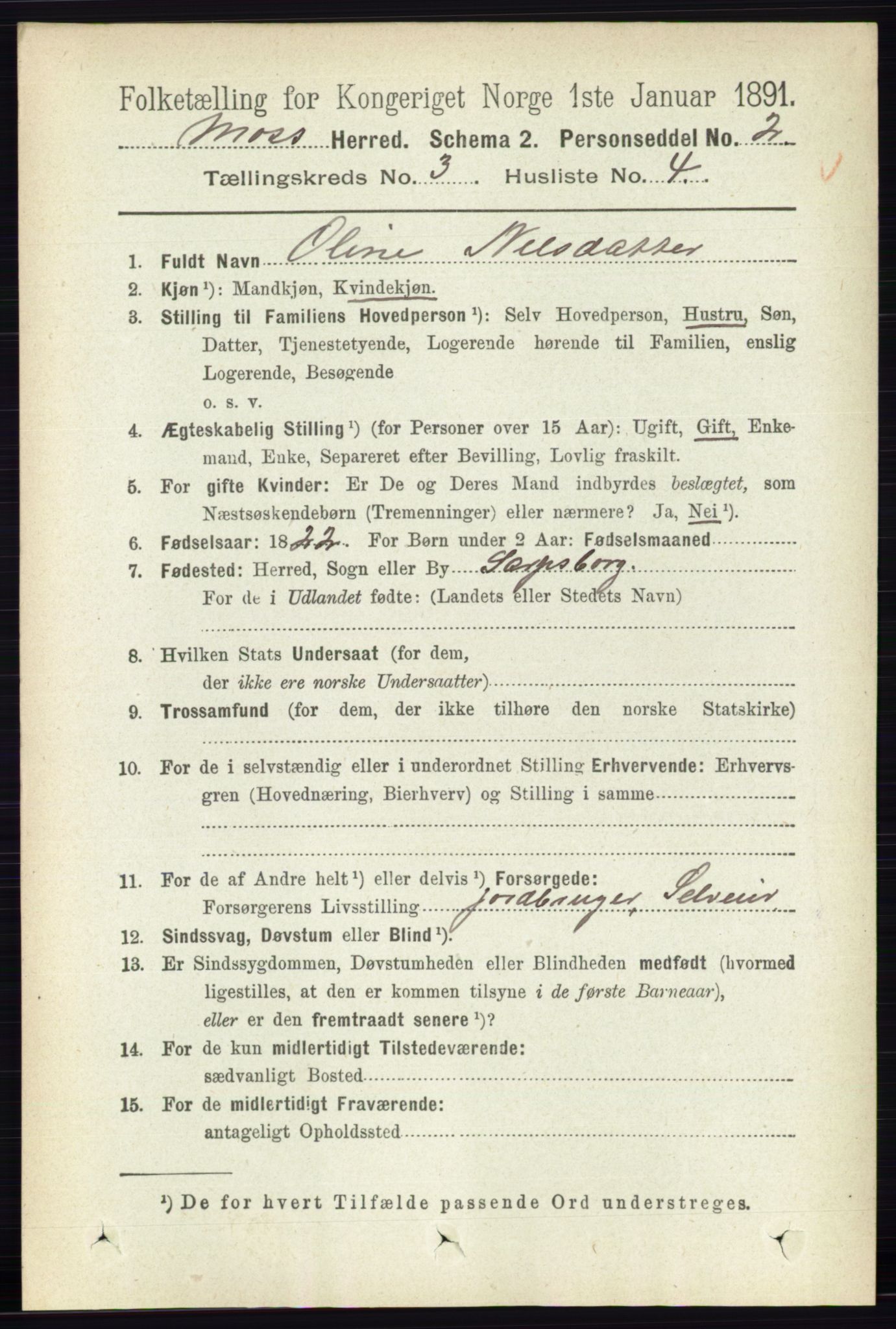 RA, 1891 Census for 0194 Moss, 1891, p. 1157