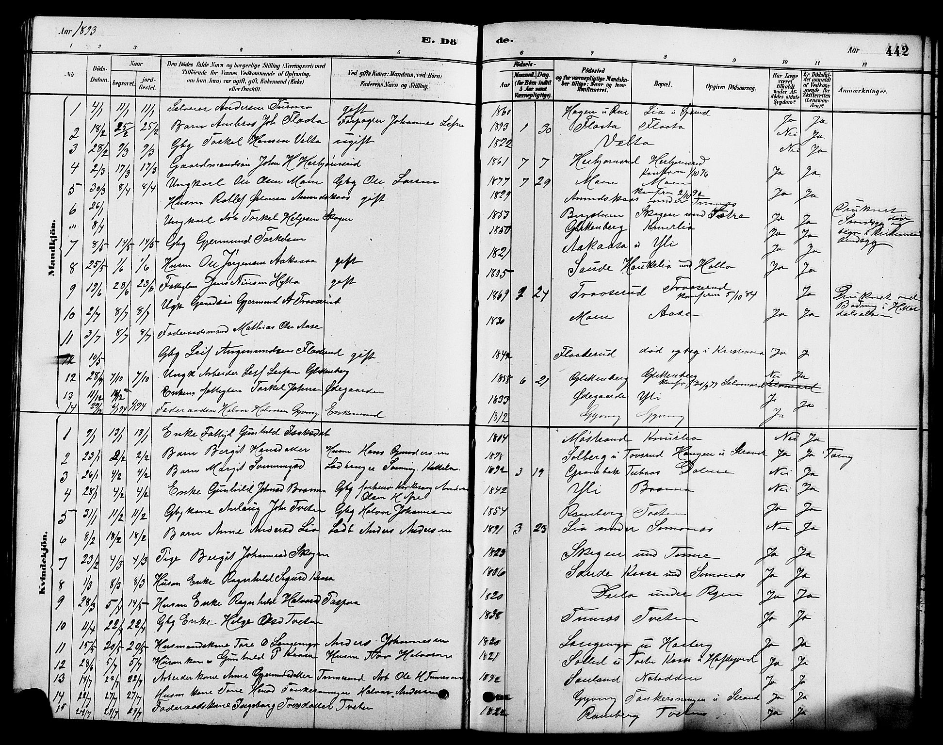 Heddal kirkebøker, SAKO/A-268/G/Ga/L0002: Parish register (copy) no. I 2, 1879-1908, p. 442