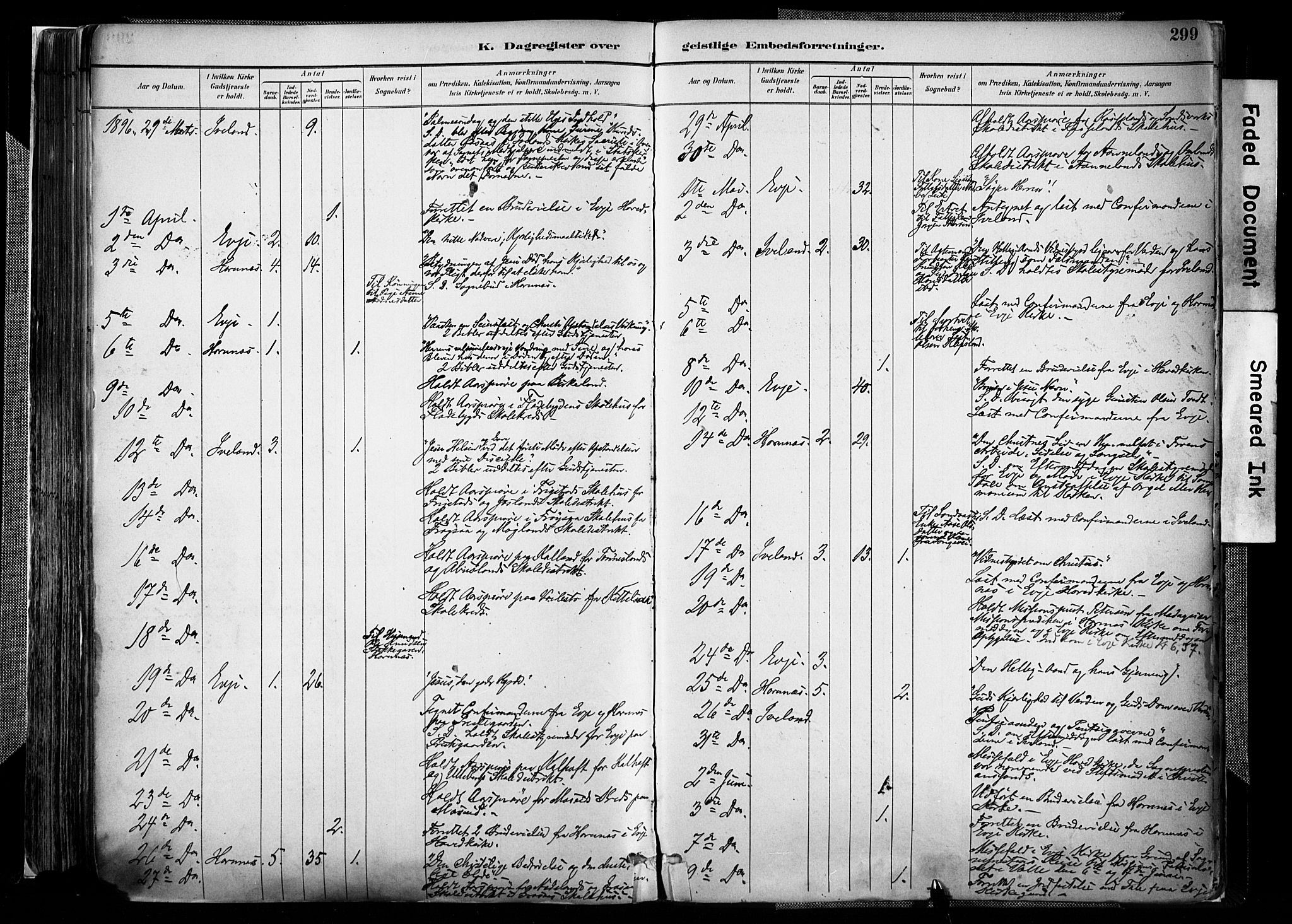 Evje sokneprestkontor, AV/SAK-1111-0008/F/Fa/Faa/L0007: Parish register (official) no. A 7, 1884-1909, p. 299