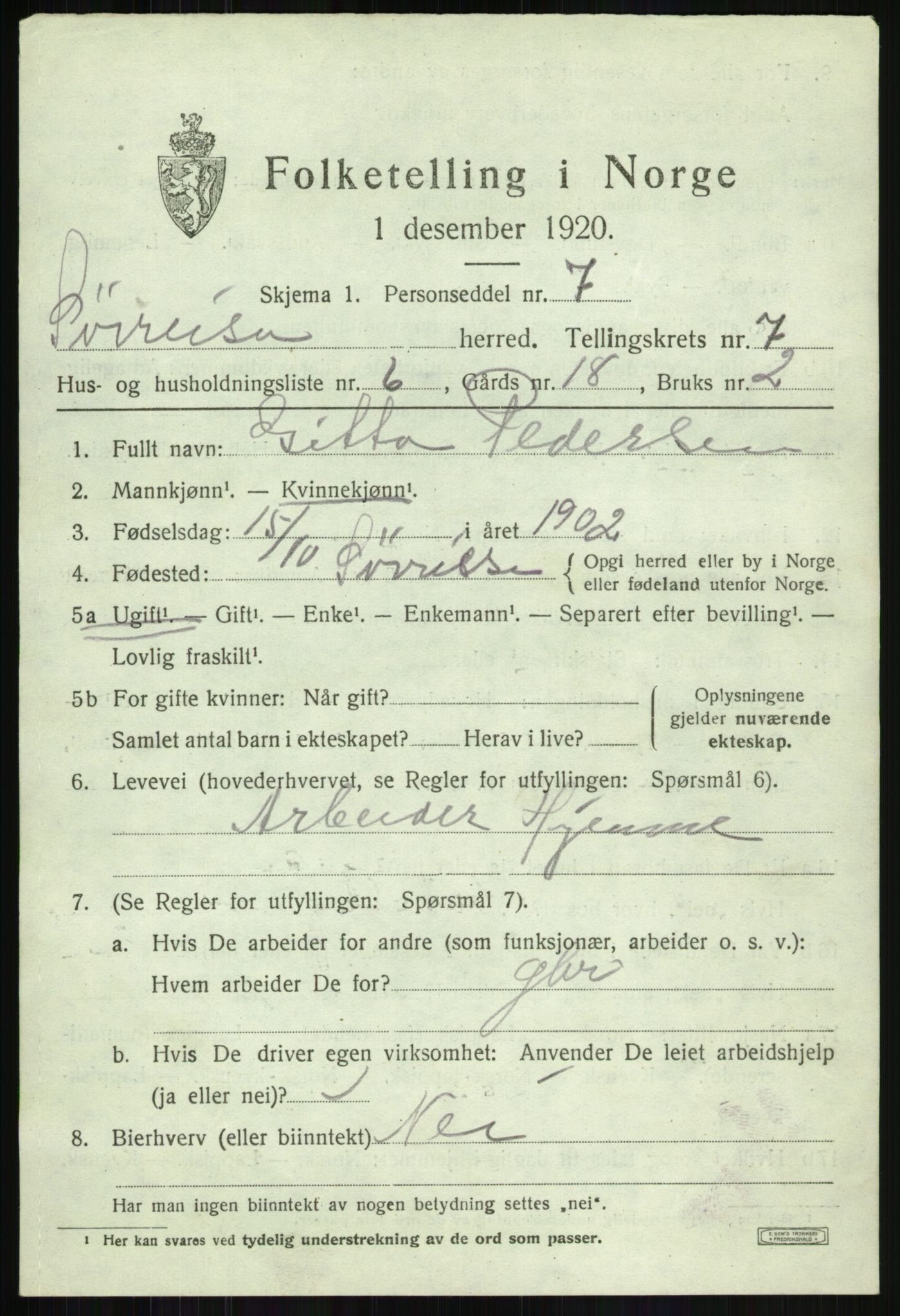 SATØ, 1920 census for Sørreisa, 1920, p. 3429