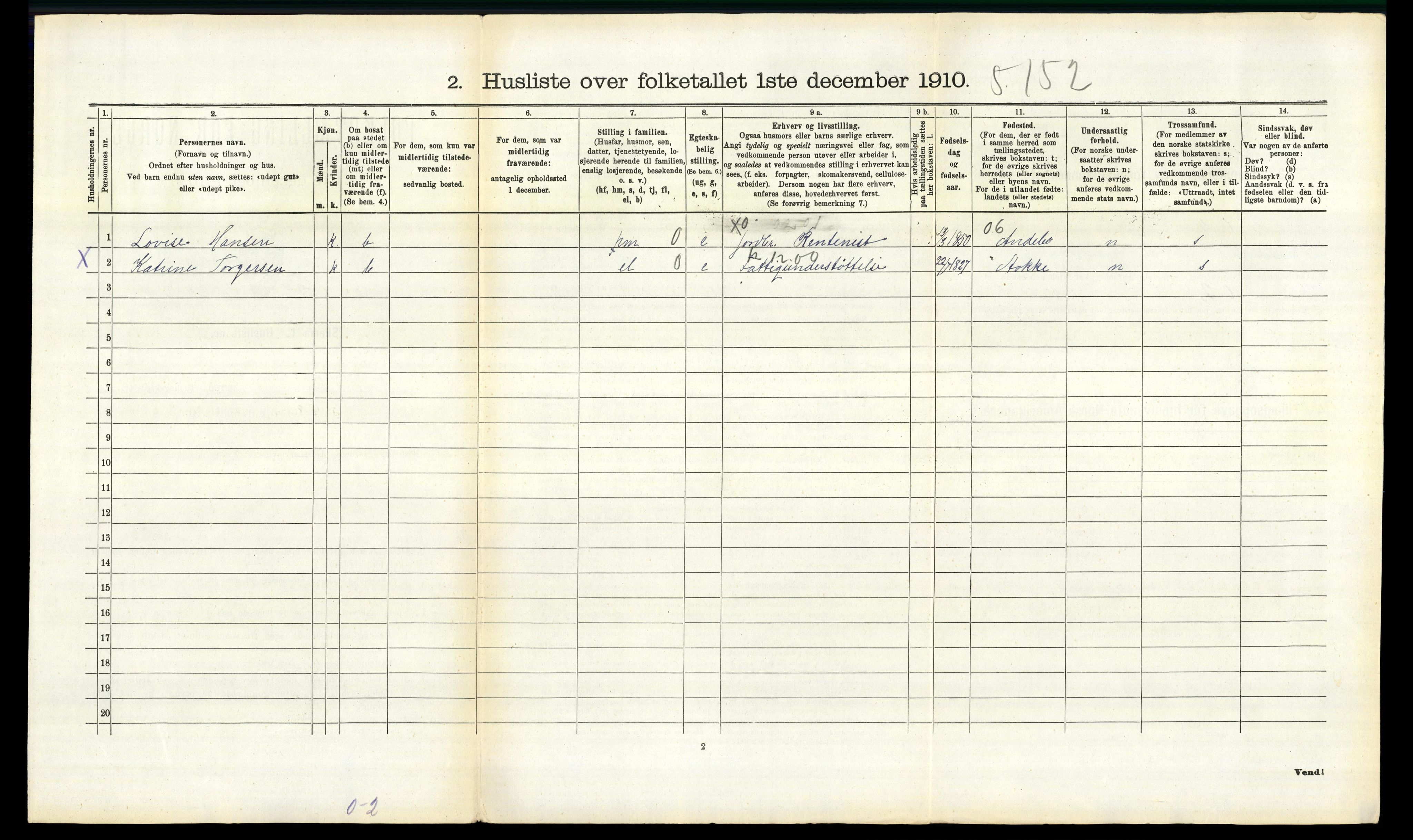 RA, 1910 census for Sandeherred, 1910, p. 1220