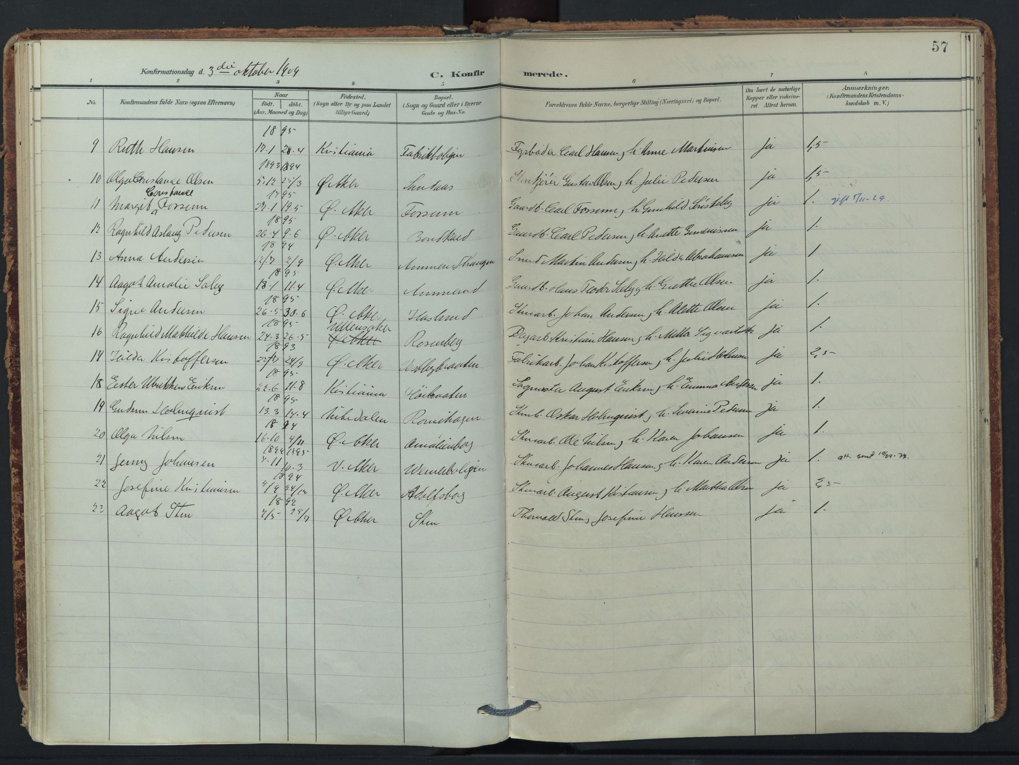 Østre Aker prestekontor Kirkebøker, AV/SAO-A-10840/F/Fb/L0001: Parish register (official) no. II 1, 1906-1931, p. 57