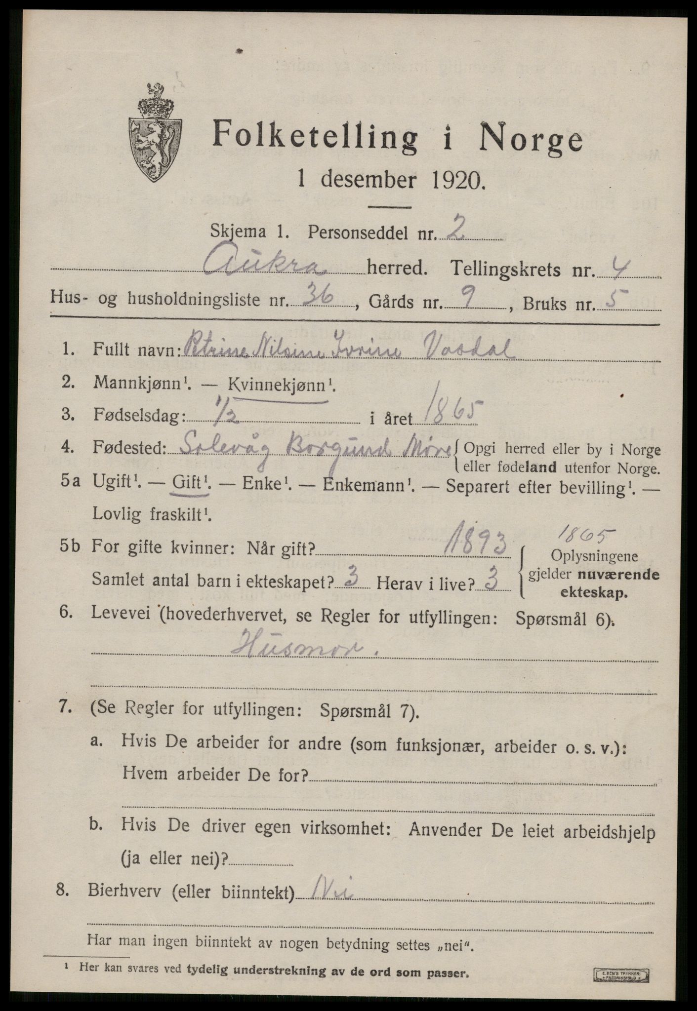 SAT, 1920 census for Aukra, 1920, p. 3201