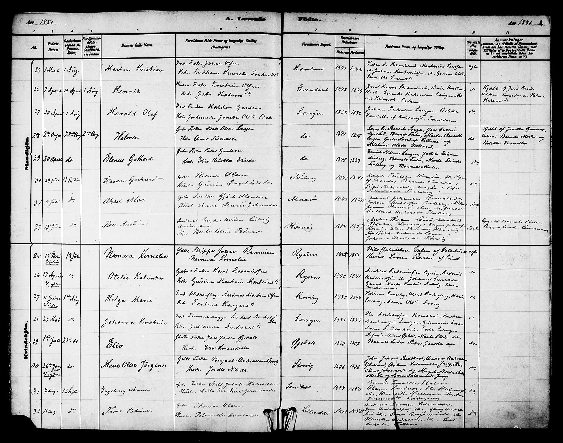 Ministerialprotokoller, klokkerbøker og fødselsregistre - Nord-Trøndelag, SAT/A-1458/784/L0672: Parish register (official) no. 784A07, 1880-1887, p. 4