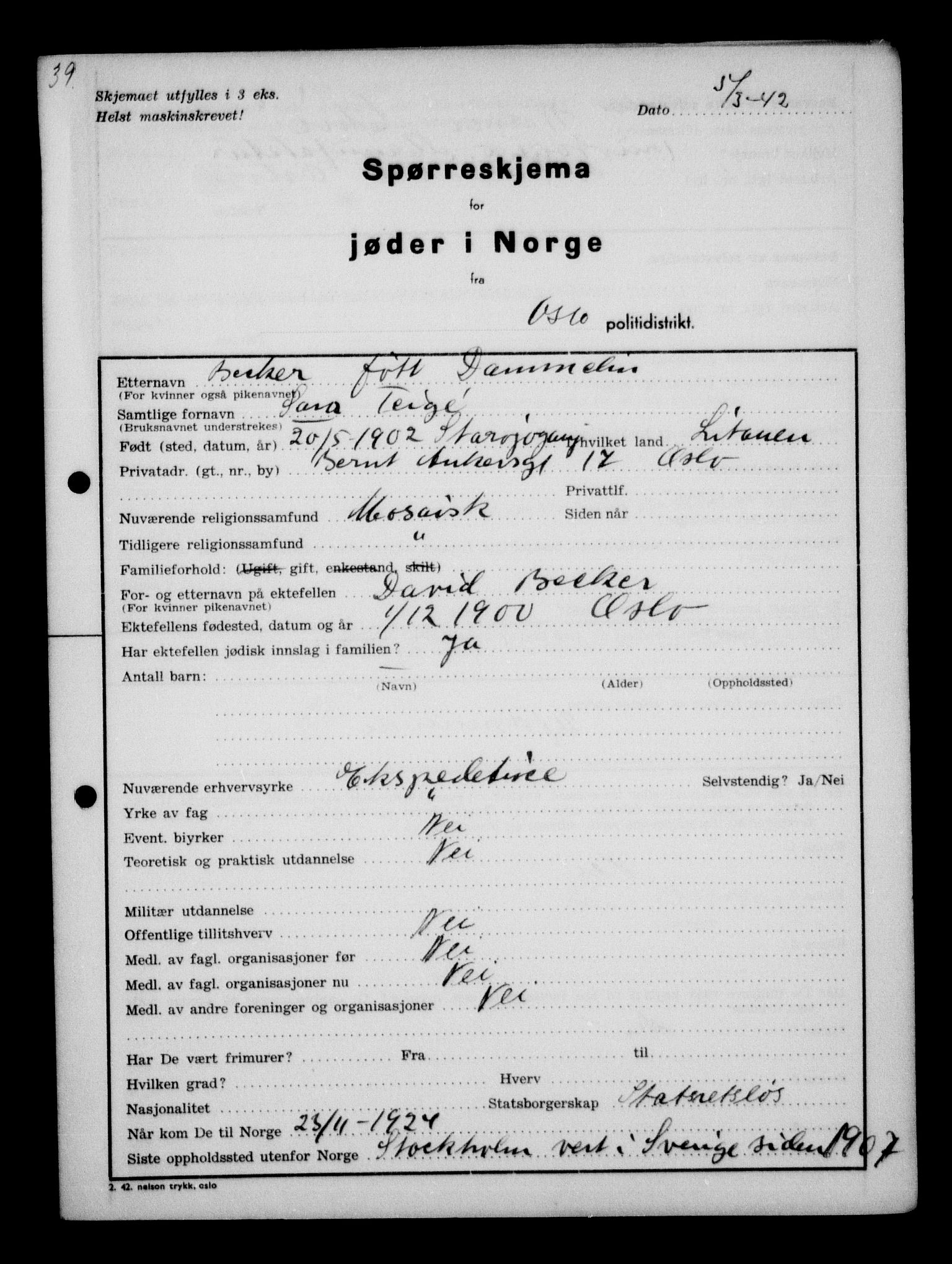 Statspolitiet - Hovedkontoret / Osloavdelingen, AV/RA-S-1329/G/Ga/L0009: Spørreskjema for jøder i Norge, Oslo Alexander-Gutman, 1942, p. 116