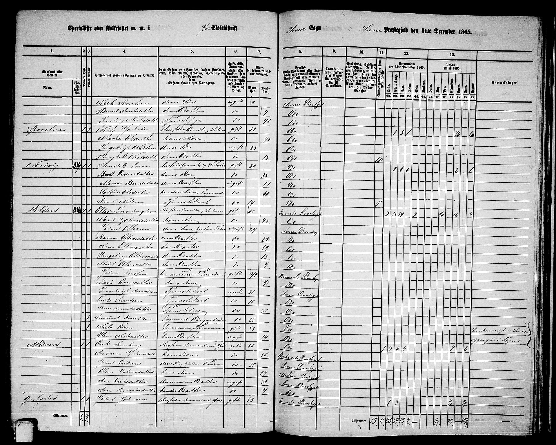 RA, 1865 census for Hemne, 1865, p. 154