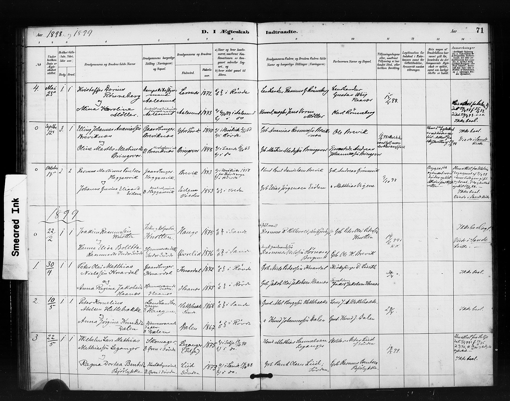 Ministerialprotokoller, klokkerbøker og fødselsregistre - Møre og Romsdal, AV/SAT-A-1454/504/L0056: Parish register (official) no. 504A03, 1884-1904, p. 71