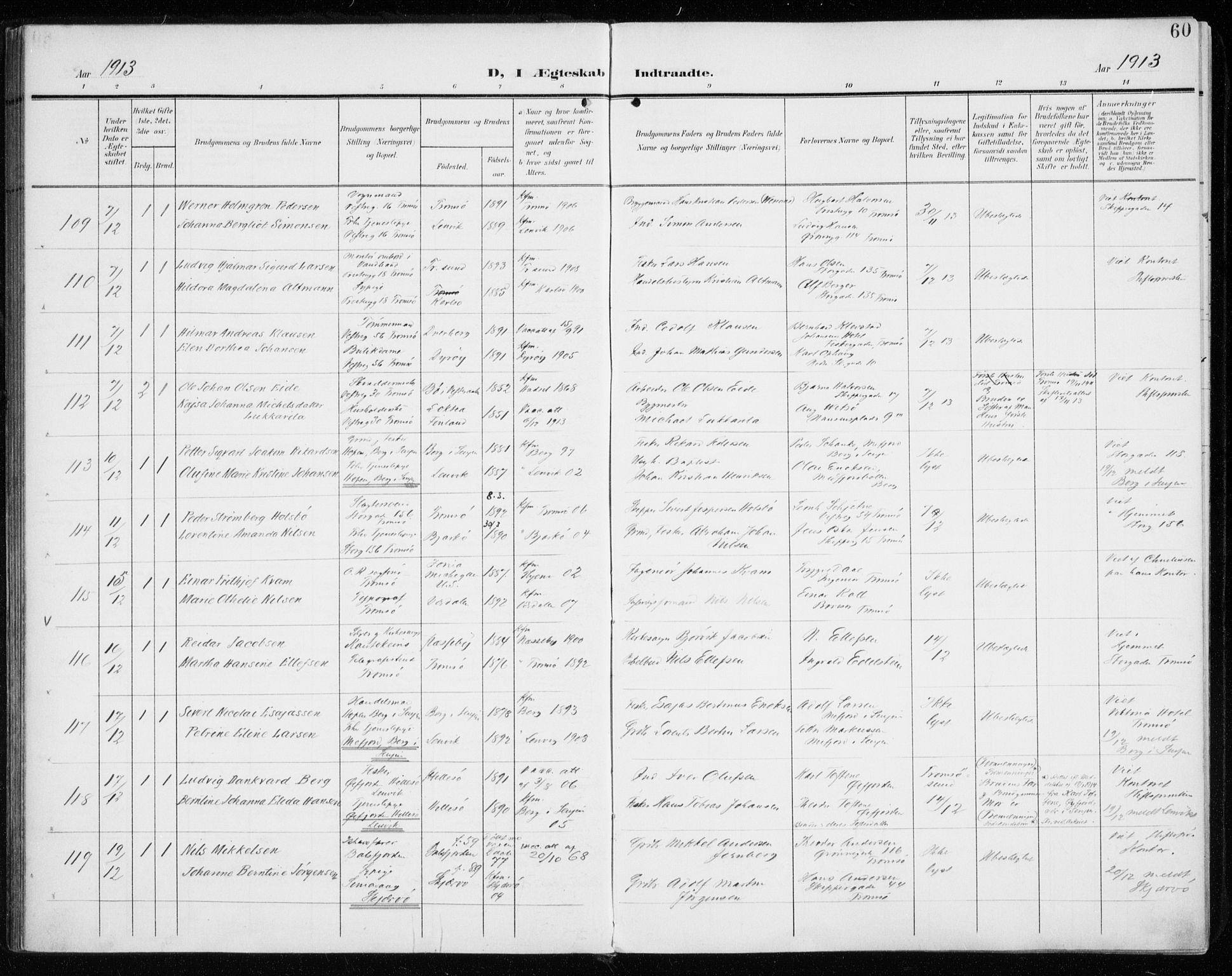 Tromsø sokneprestkontor/stiftsprosti/domprosti, AV/SATØ-S-1343/G/Ga/L0018kirke: Parish register (official) no. 18, 1907-1917, p. 60