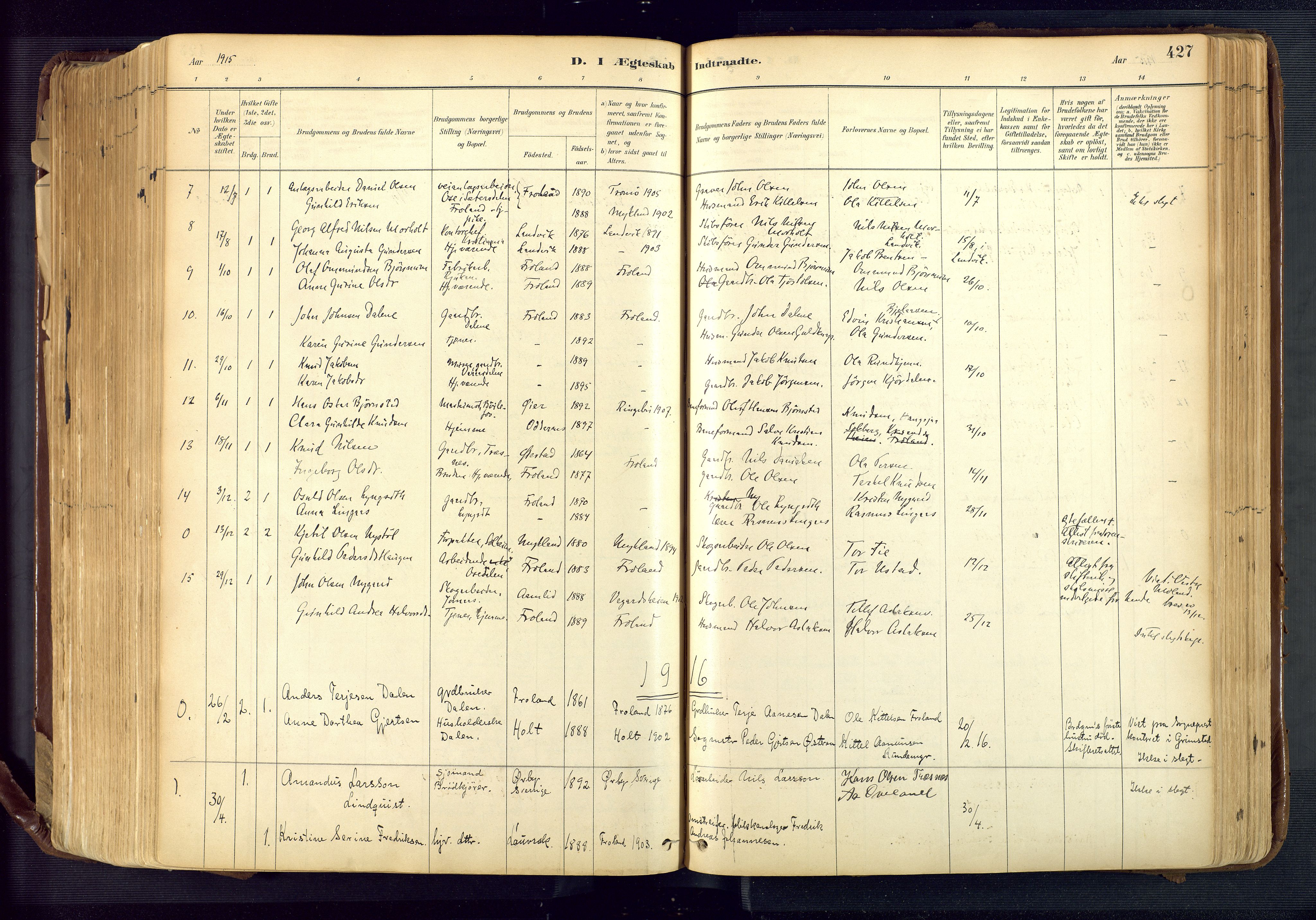 Froland sokneprestkontor, SAK/1111-0013/F/Fa/L0005: Parish register (official) no. A 5, 1882-1921, p. 427