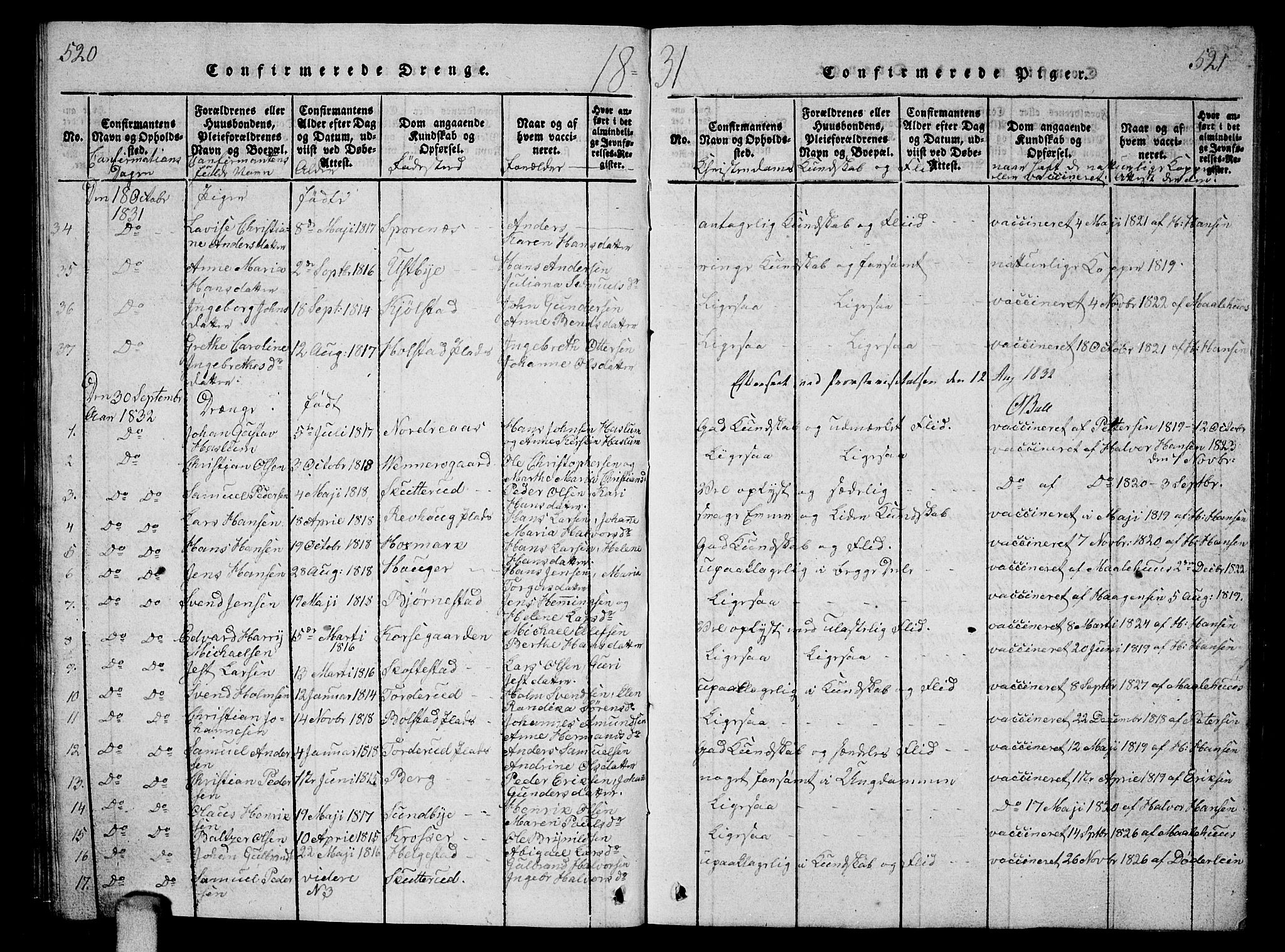 Ås prestekontor Kirkebøker, SAO/A-10894/G/Ga/L0002: Parish register (copy) no. I 2, 1820-1836, p. 520-521