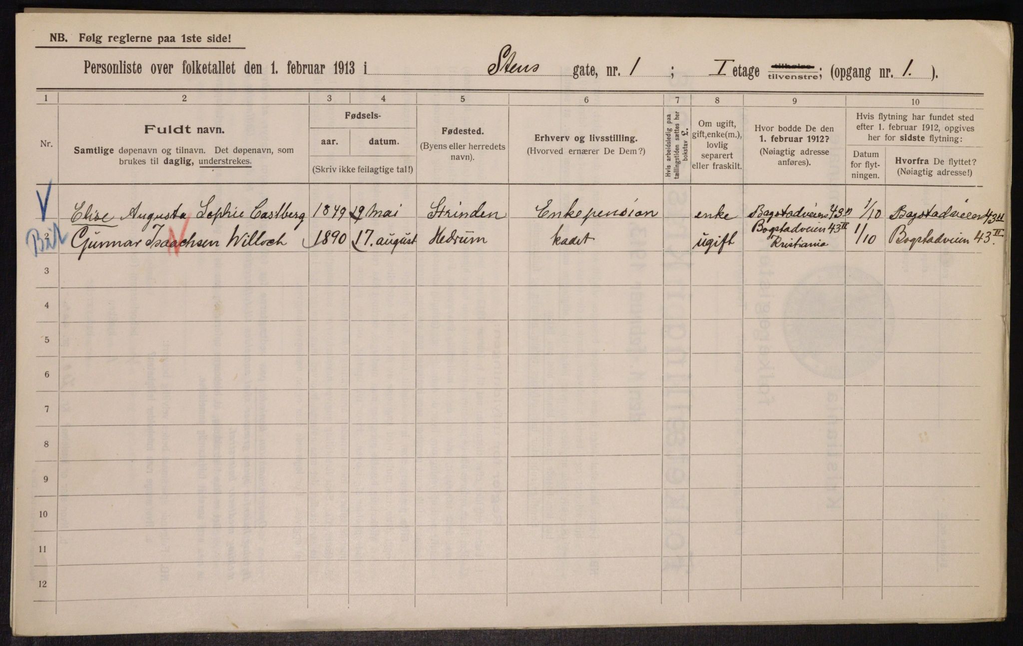 OBA, Municipal Census 1913 for Kristiania, 1913, p. 101839