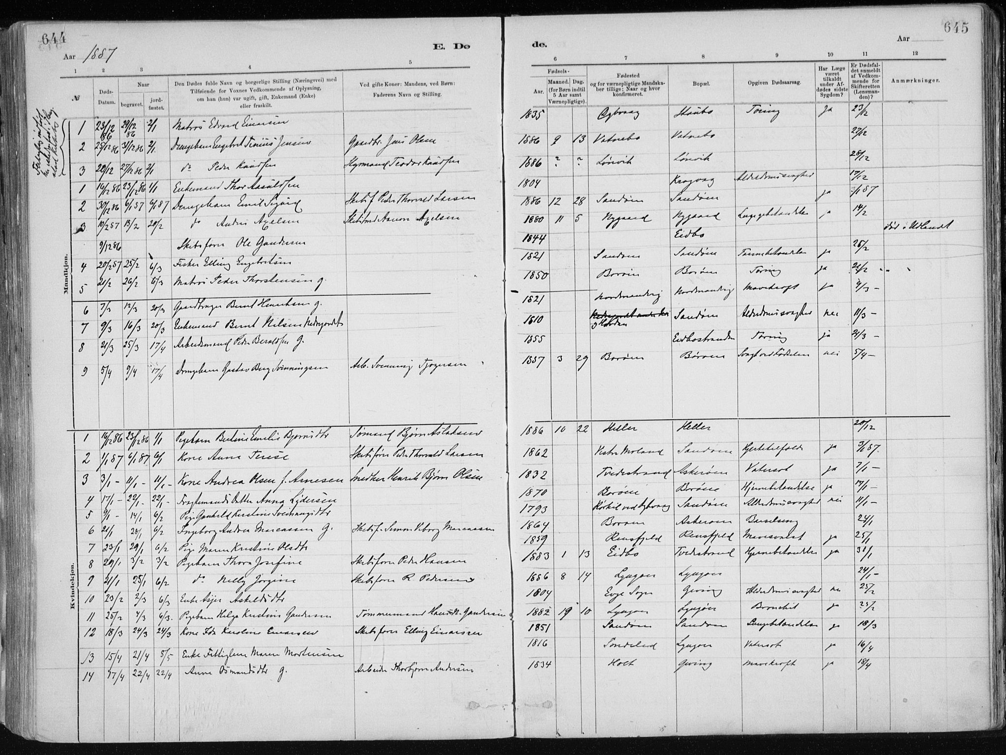 Dypvåg sokneprestkontor, SAK/1111-0007/F/Fa/Faa/L0008: Parish register (official) no. A 8, 1885-1906, p. 644-645
