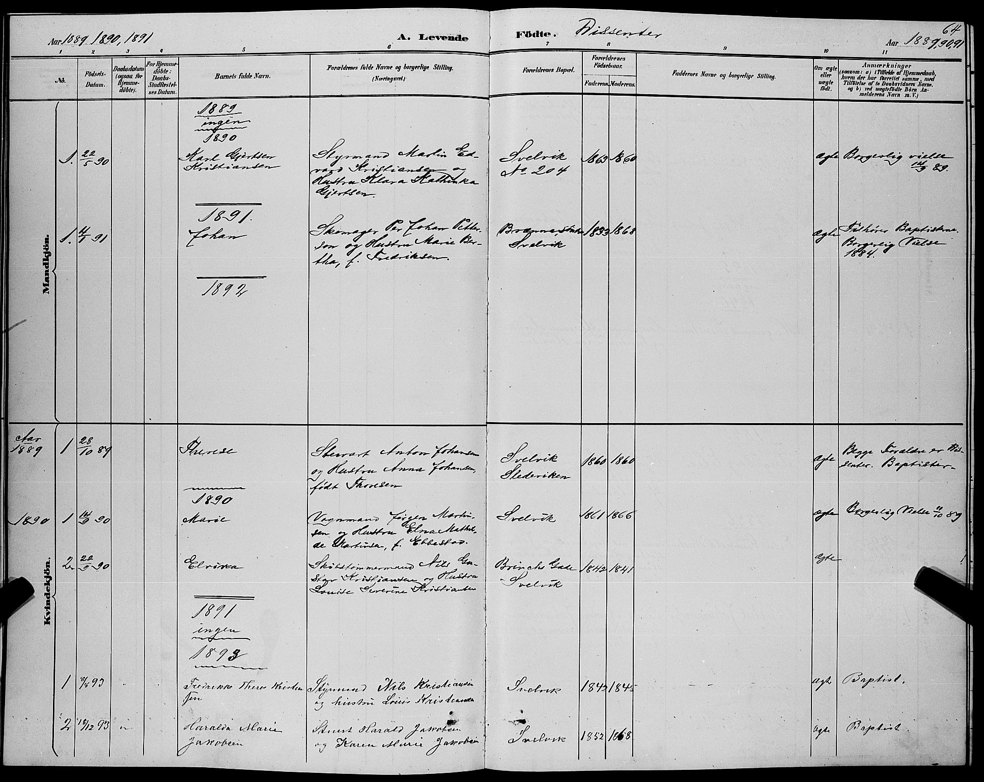 Strømm kirkebøker, SAKO/A-322/G/Gb/L0001: Parish register (copy) no. II 1, 1889-1896, p. 64