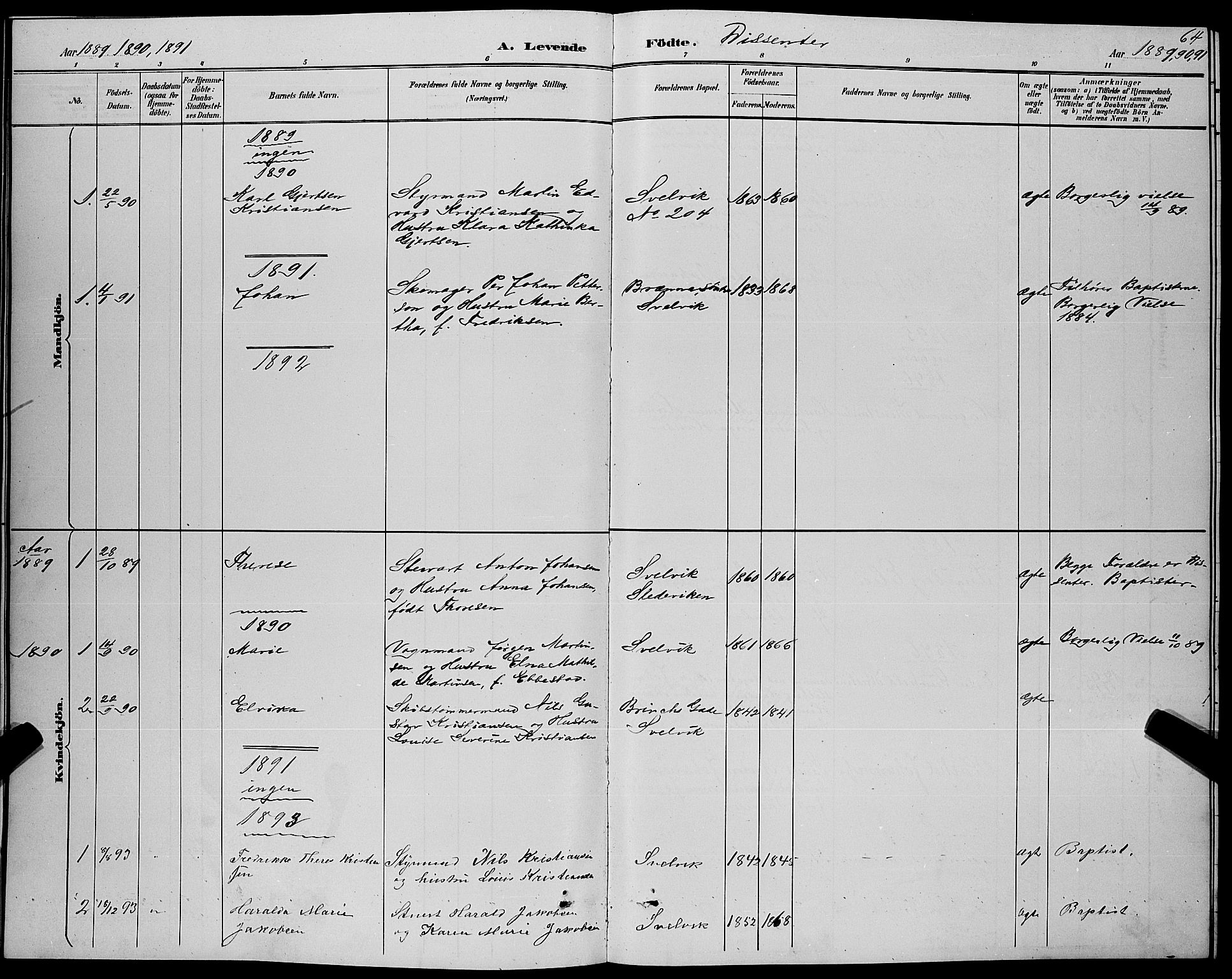 Strømm kirkebøker, AV/SAKO-A-322/G/Gb/L0001: Parish register (copy) no. II 1, 1889-1896, p. 64