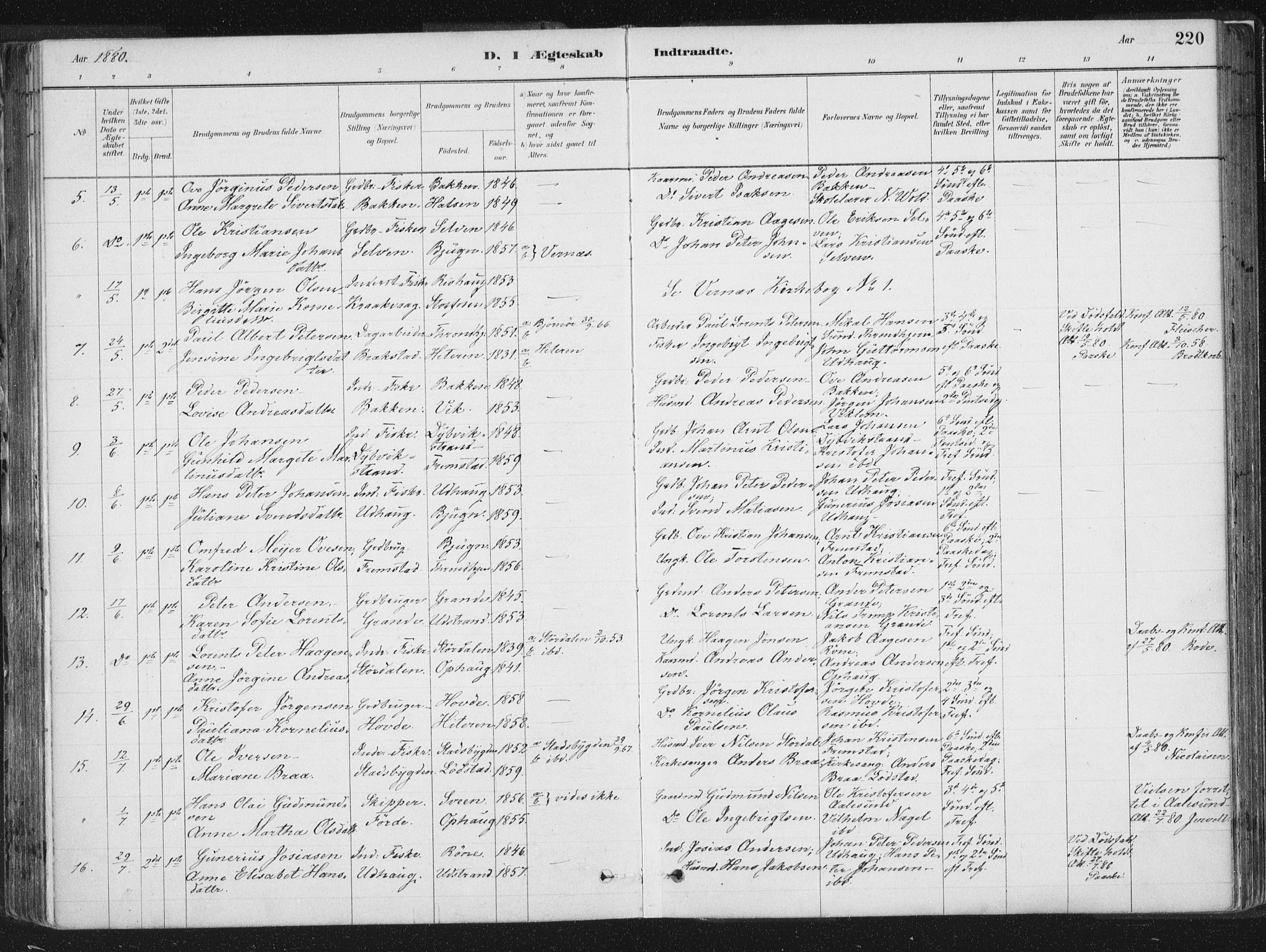 Ministerialprotokoller, klokkerbøker og fødselsregistre - Sør-Trøndelag, SAT/A-1456/659/L0739: Parish register (official) no. 659A09, 1879-1893, p. 220