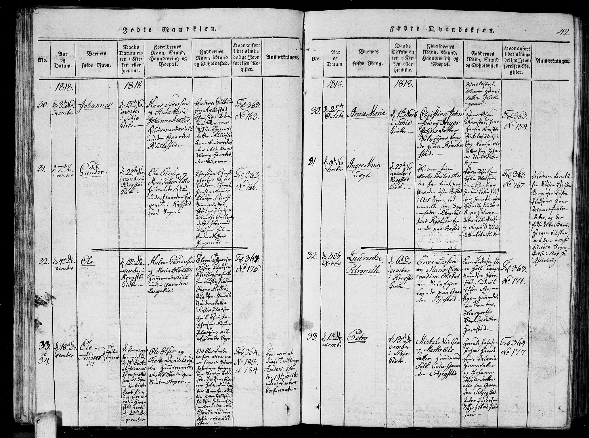 Kråkstad prestekontor Kirkebøker, AV/SAO-A-10125a/G/Ga/L0001: Parish register (copy) no. I 1, 1813-1824, p. 42