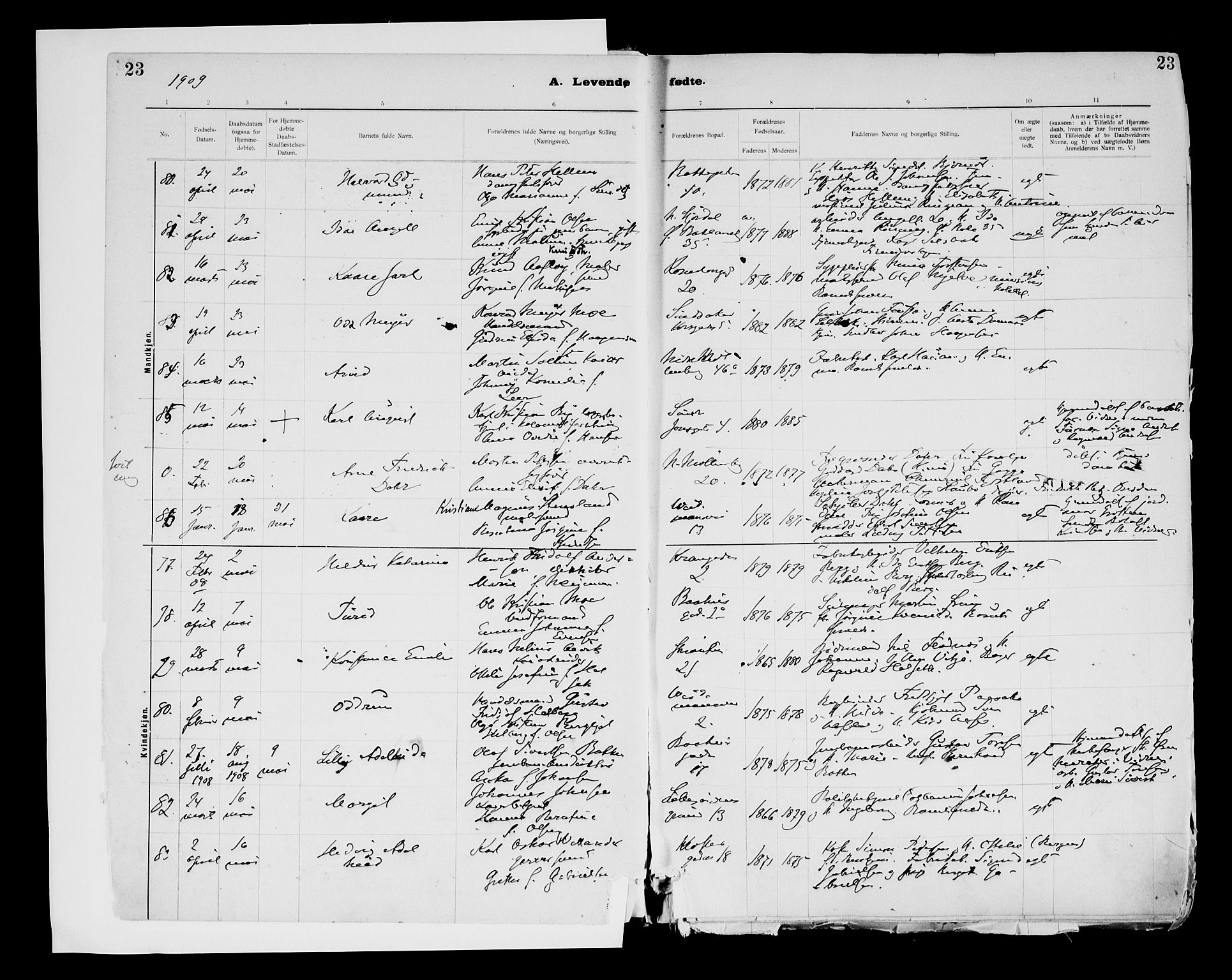 Ministerialprotokoller, klokkerbøker og fødselsregistre - Sør-Trøndelag, AV/SAT-A-1456/604/L0203: Parish register (official) no. 604A23, 1908-1916, p. 23