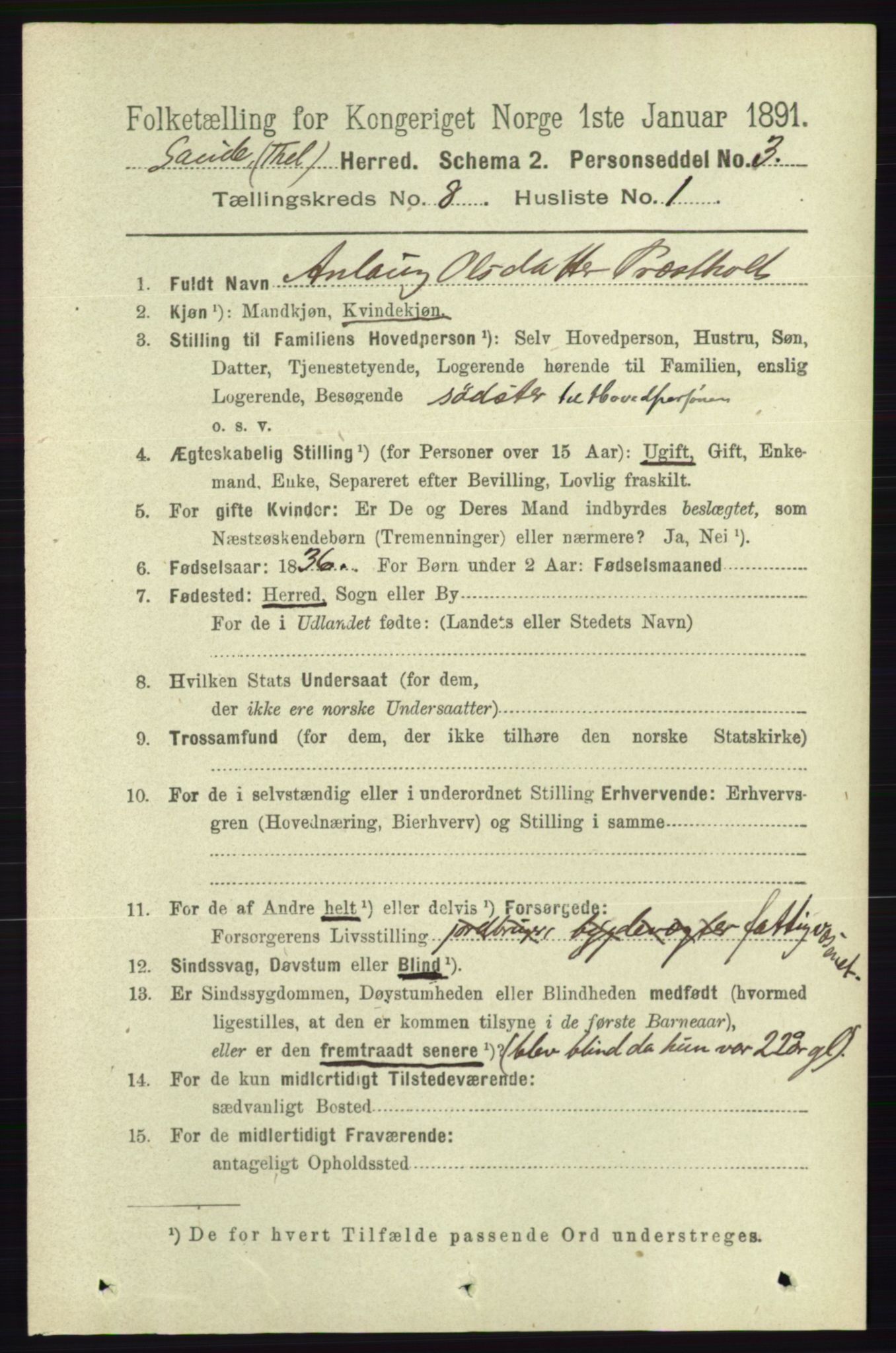 RA, 1891 census for 0822 Sauherad, 1891, p. 2332