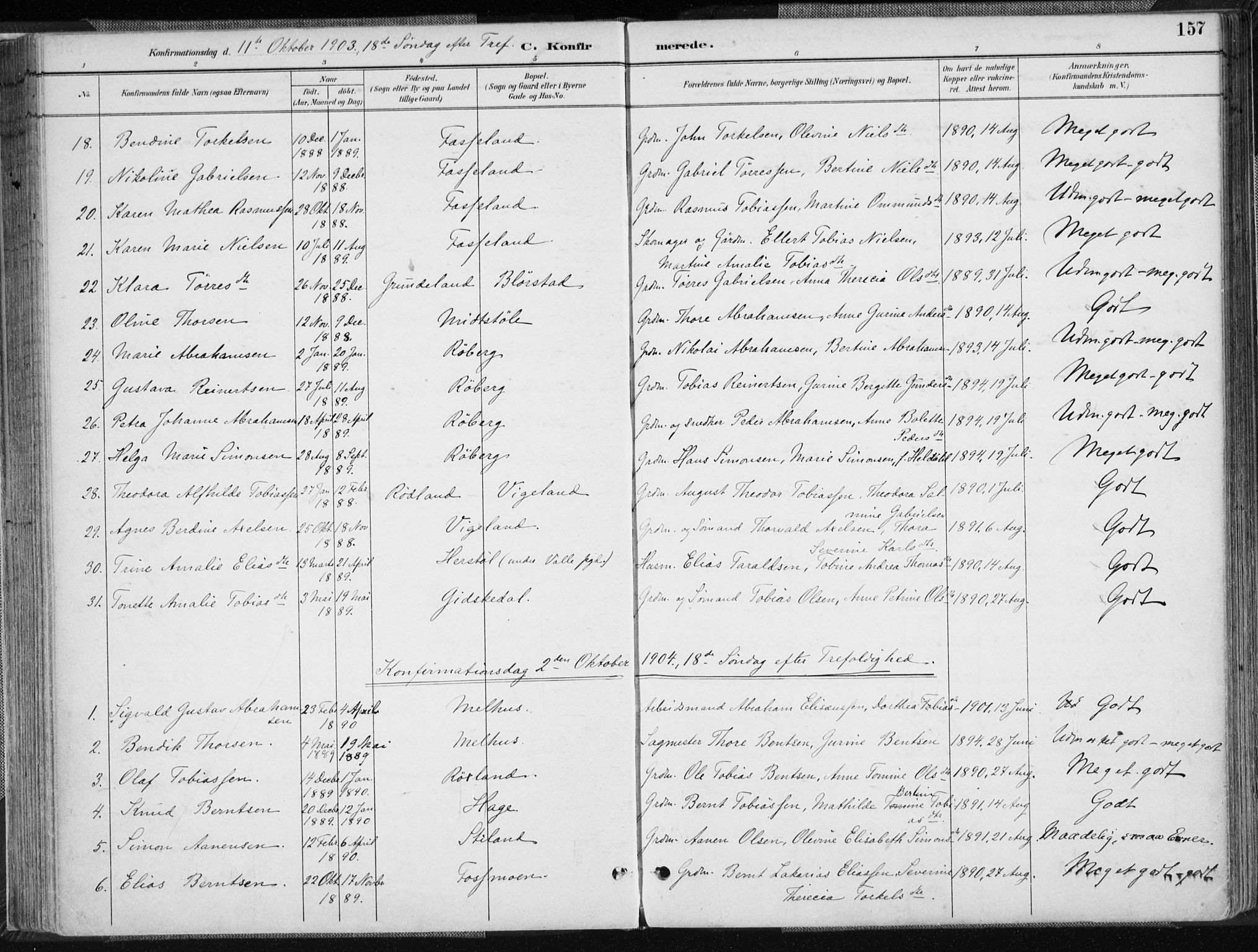 Sør-Audnedal sokneprestkontor, AV/SAK-1111-0039/F/Fa/Fab/L0010: Parish register (official) no. A 10, 1892-1913, p. 157