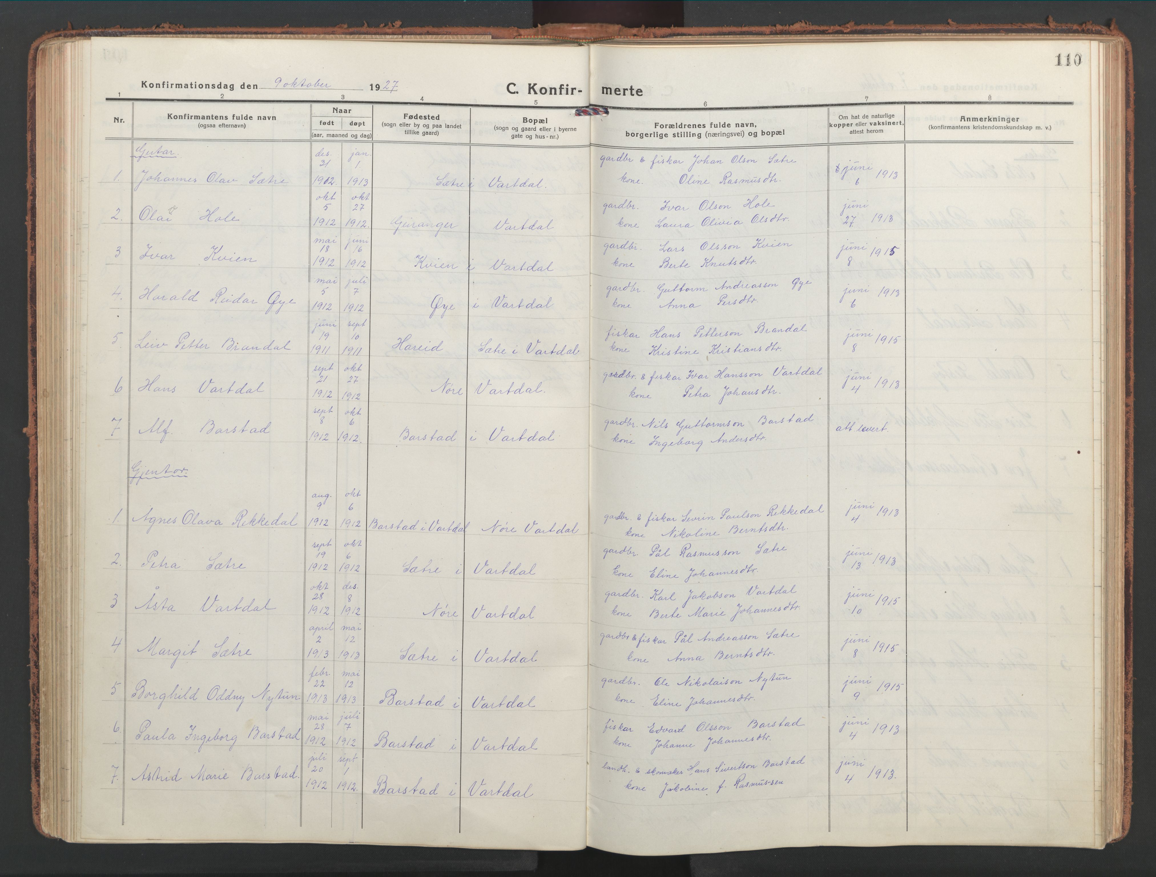 Ministerialprotokoller, klokkerbøker og fødselsregistre - Møre og Romsdal, AV/SAT-A-1454/514/L0202: Parish register (copy) no. 514C02, 1916-1944, p. 110