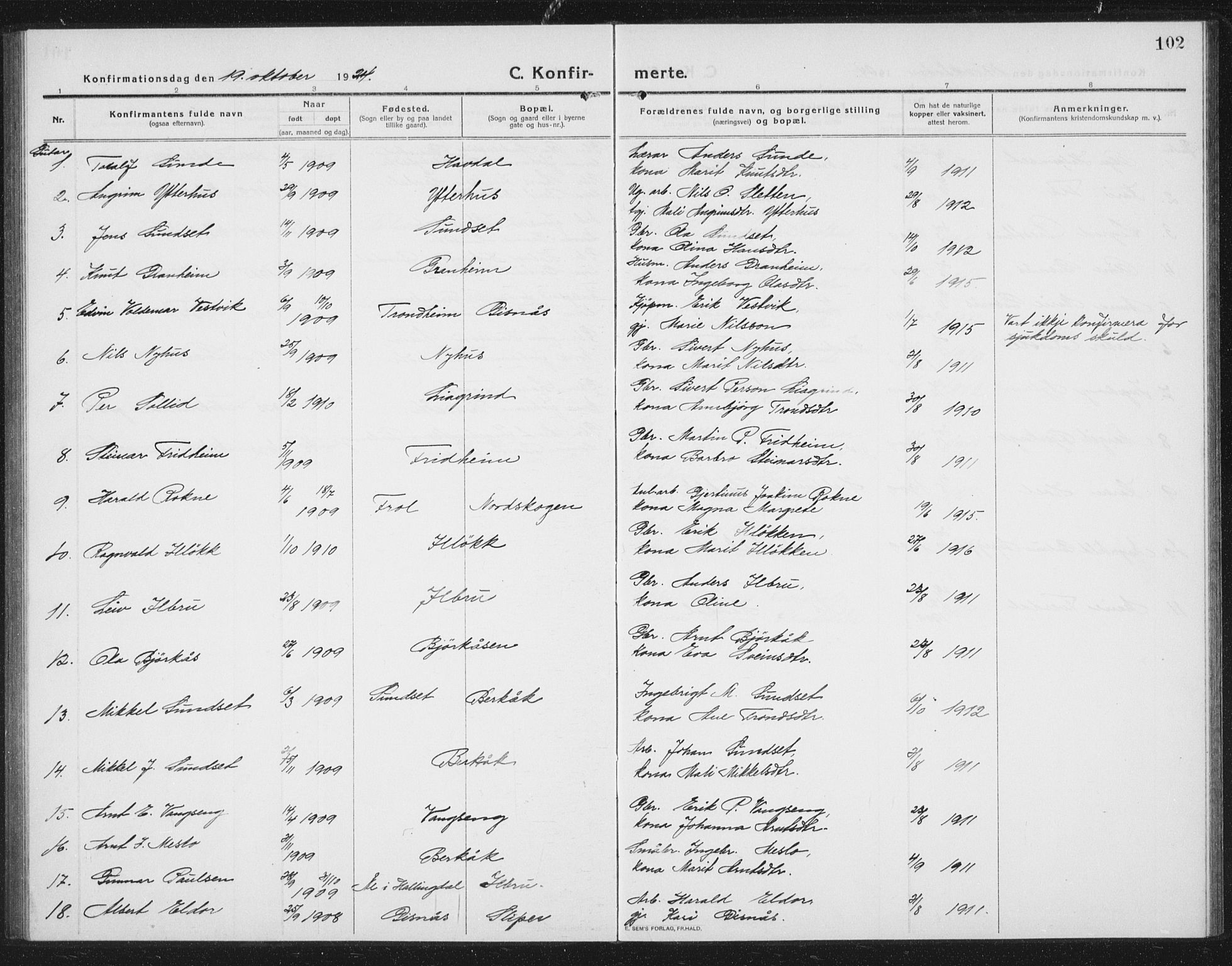 Ministerialprotokoller, klokkerbøker og fødselsregistre - Sør-Trøndelag, SAT/A-1456/675/L0888: Parish register (copy) no. 675C01, 1913-1935, p. 102