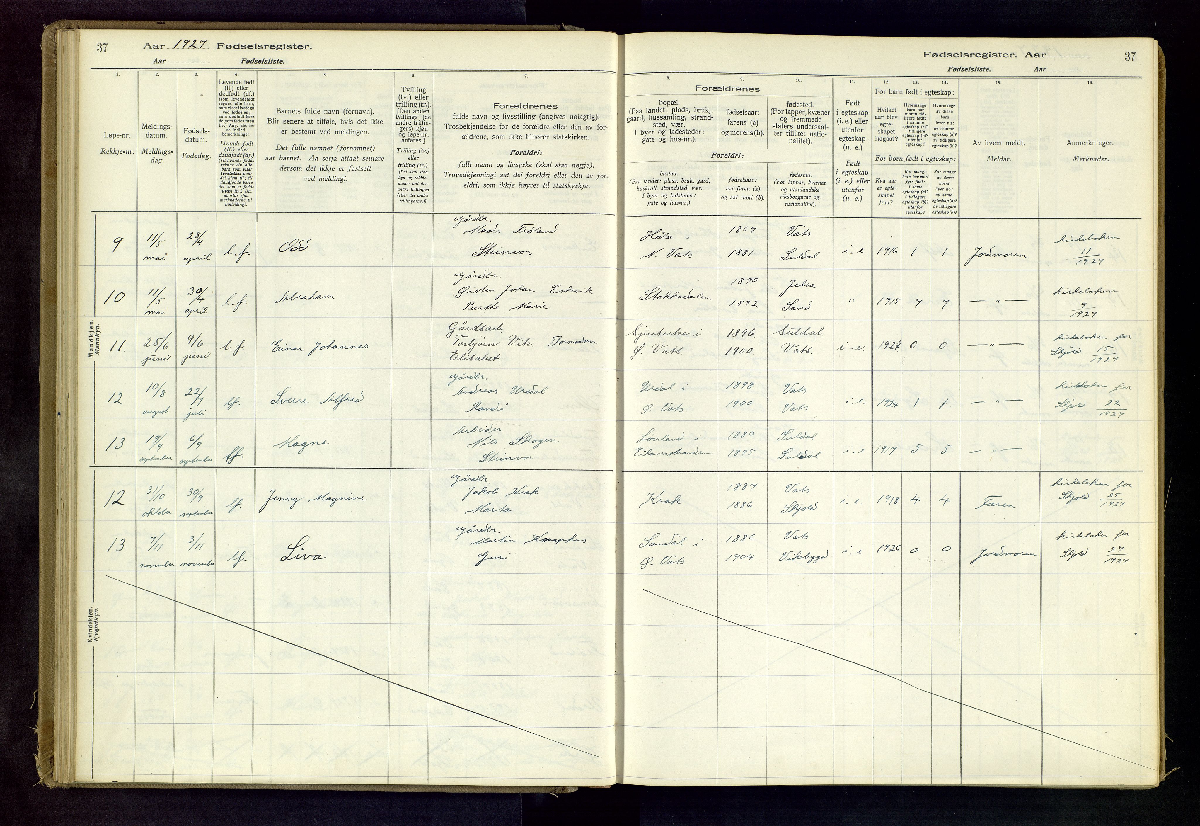 Skjold sokneprestkontor, AV/SAST-A-101847/I/Id/L0003: Birth register no. 3, 1917-1982, p. 37