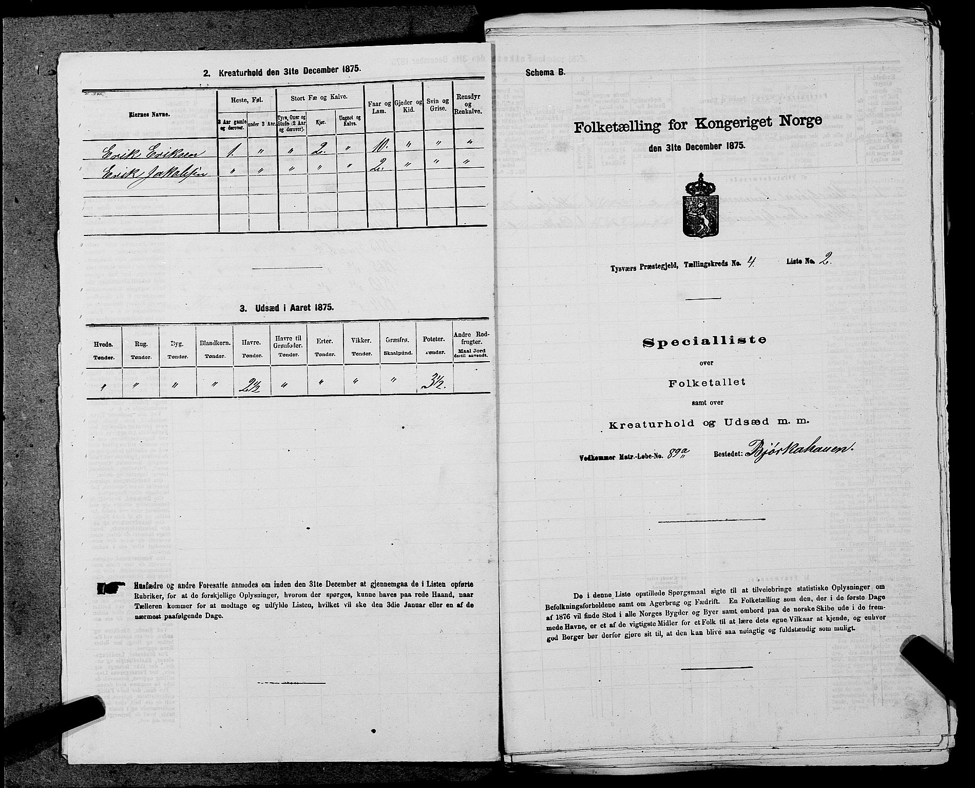 SAST, 1875 census for 1146P Tysvær, 1875, p. 433