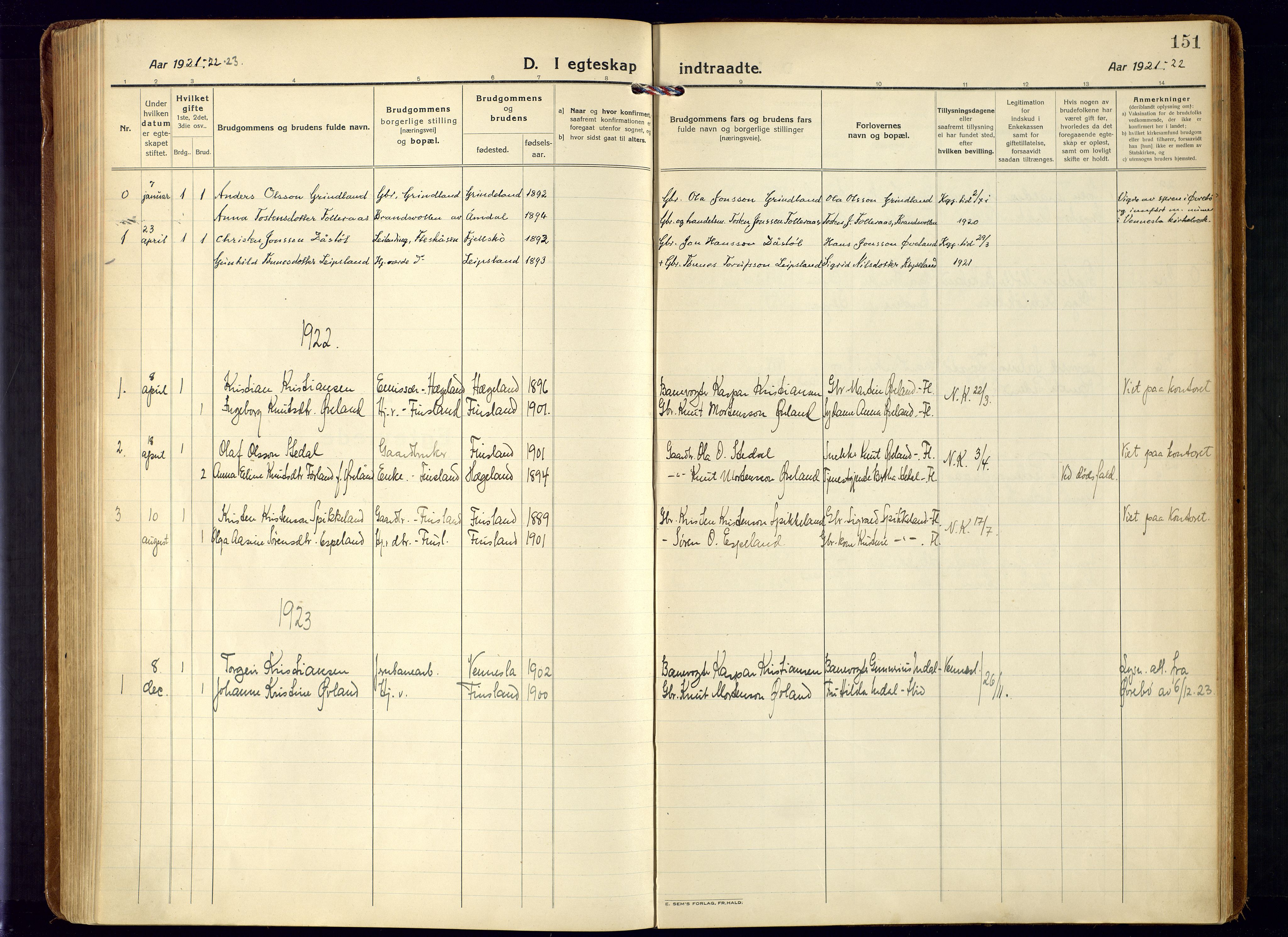 Bjelland sokneprestkontor, SAK/1111-0005/F/Fa/Fab/L0005: Parish register (official) no. A 5, 1921-1951, p. 151