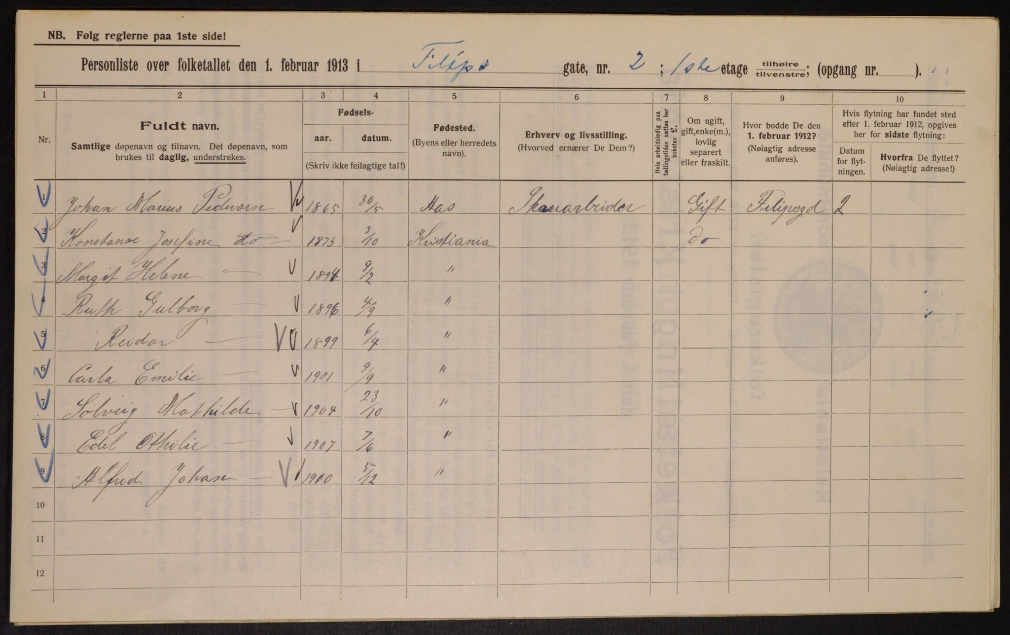 OBA, Municipal Census 1913 for Kristiania, 1913, p. 24351