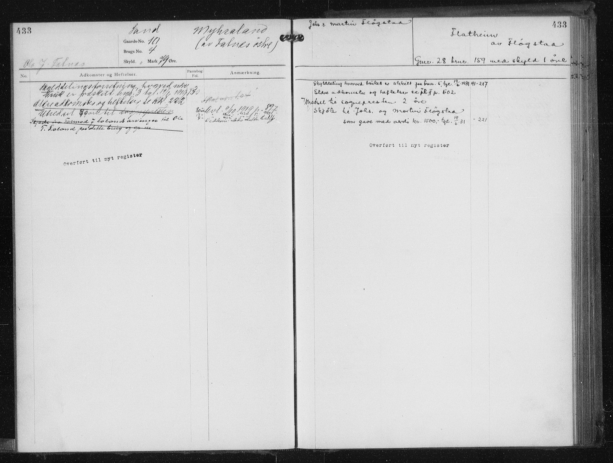 Ryfylke tingrett, AV/SAST-A-100055/001/II/IIA/L0040: Mortgage register no. II A 40, 1915, p. 433